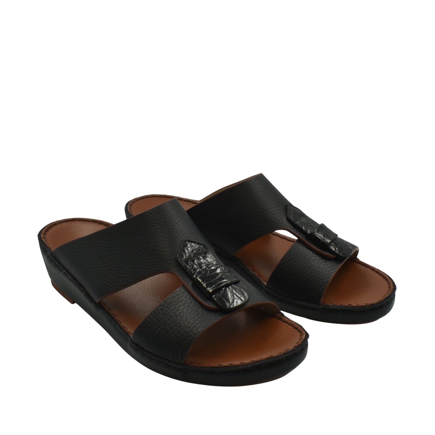 Black Deercalf Croco footwear open-toe slip-on sandals with textured straps and cushioned sole