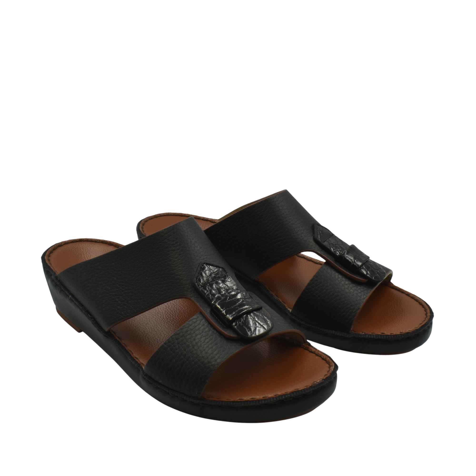Black Deercalf Croco footwear open-toe slip-on sandals with textured straps and cushioned sole