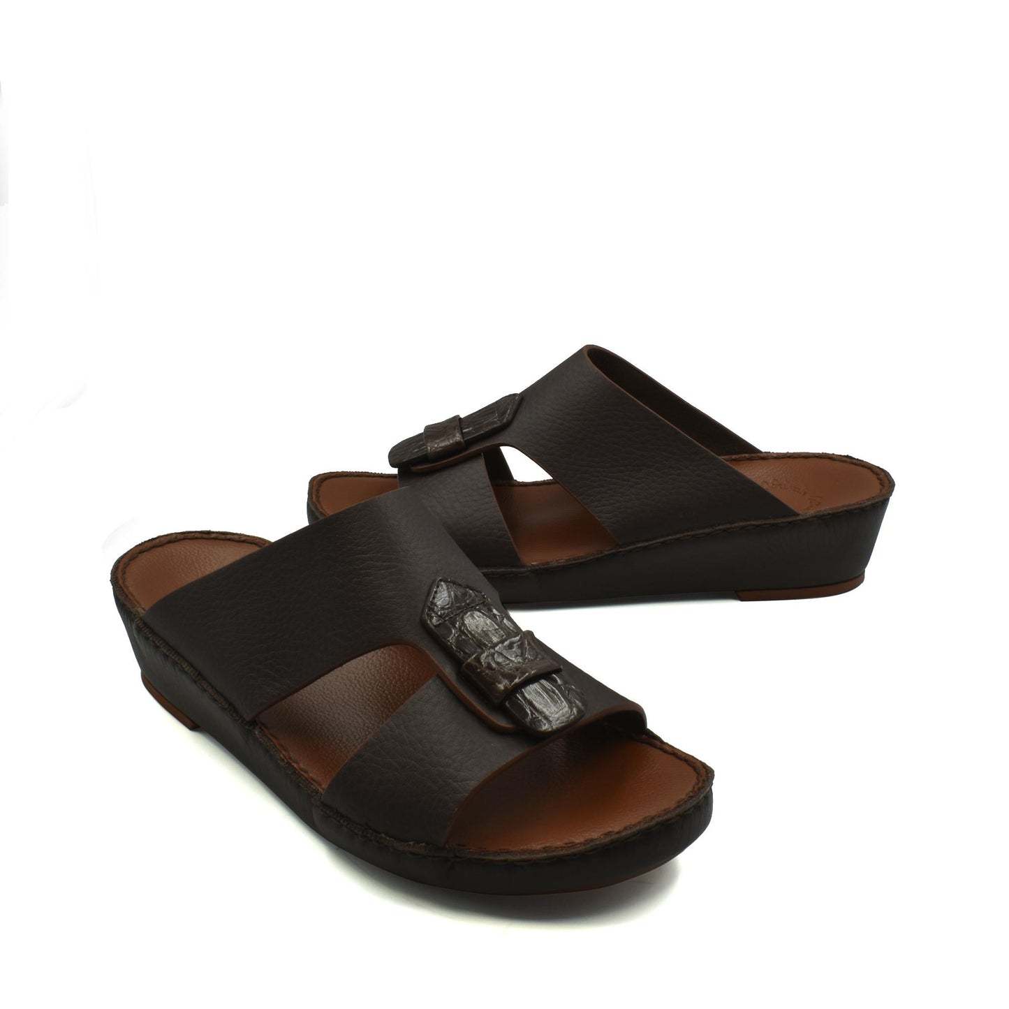 Black Deercalf Croco footwear open-toe slide sandals with textured croco buckle detail