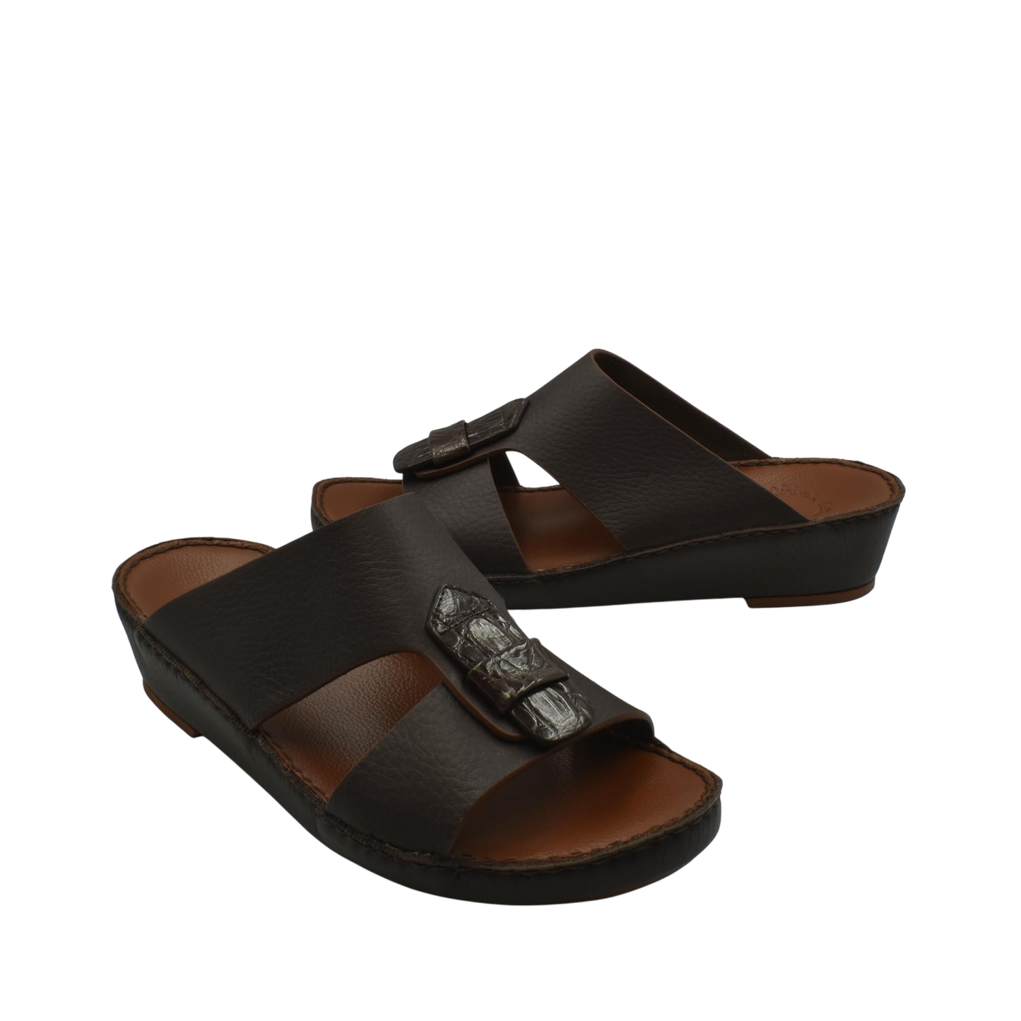 Black Deercalf Croco footwear open-toe slide sandals with textured croco buckle detail