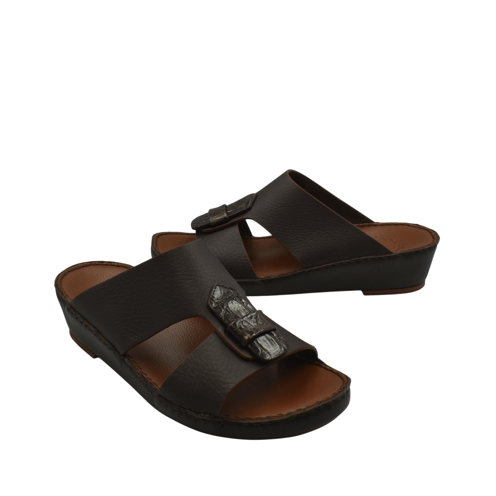 Black Deercalf Croco footwear open-toe slide sandals with textured croco buckle detail
