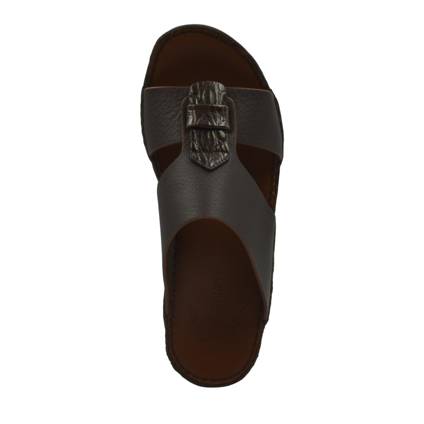 Top view of brown Deercalf Croco footwear sandal with buckle strap from Private collection