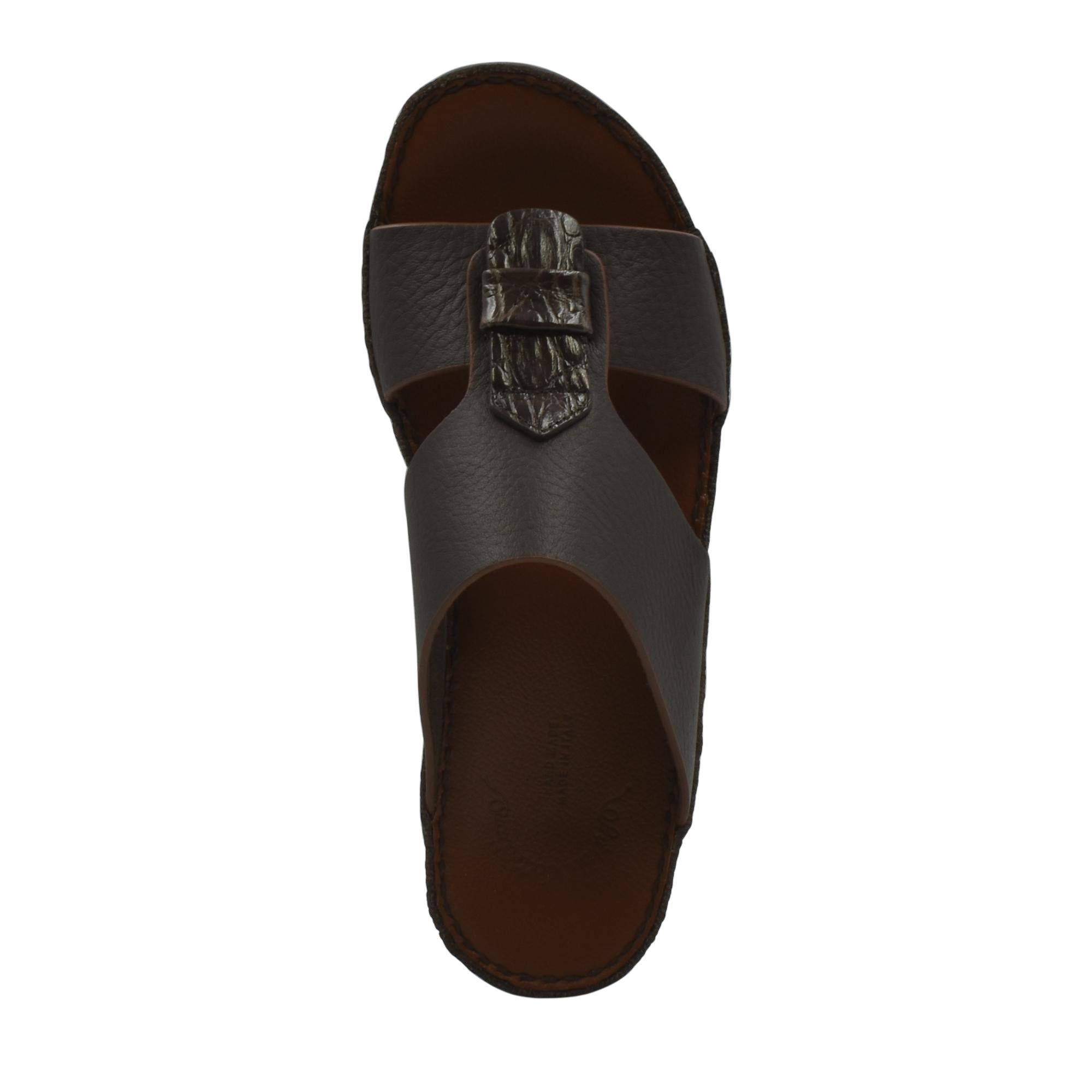 Top view of brown Deercalf Croco footwear sandal with buckle strap from Private collection