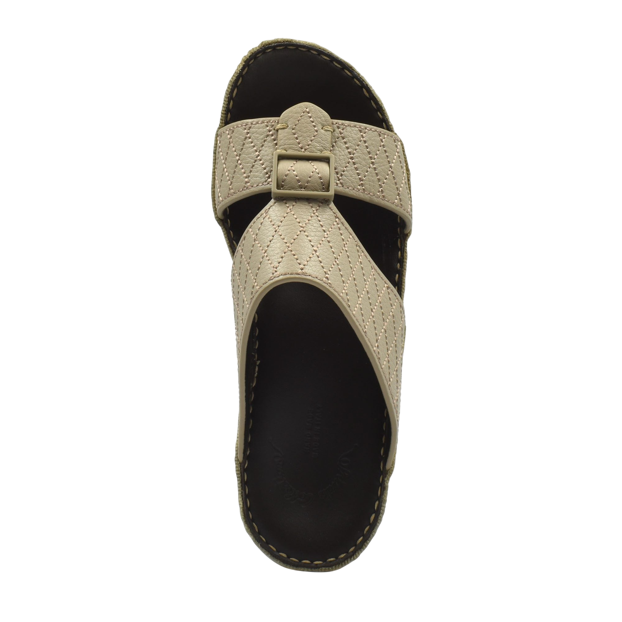 Beige deercalf leather sandals with stitched detailing and adjustable buckle strap for comfort