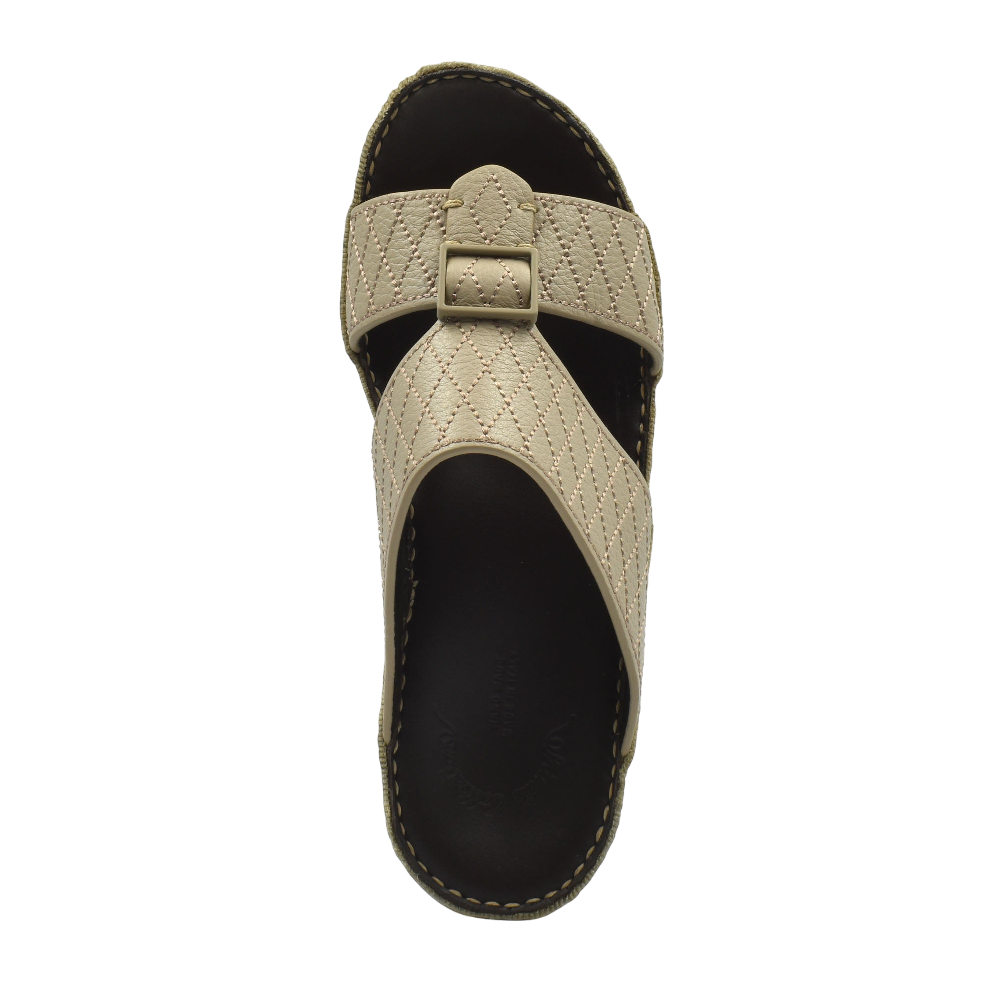 Beige deercalf leather sandals with quilted strap and buckle detail from Private collection