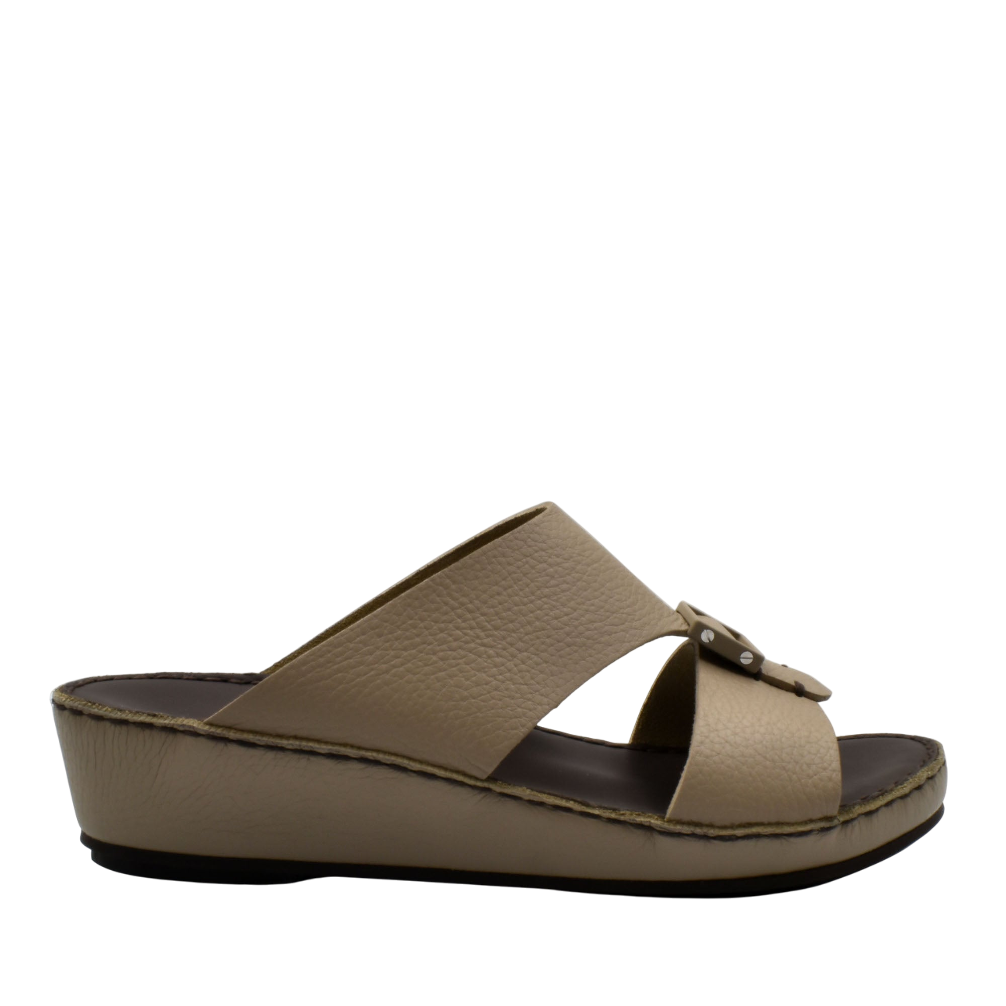 Beige deercalf leather sandals with open toe and low wedge heel from Private collection