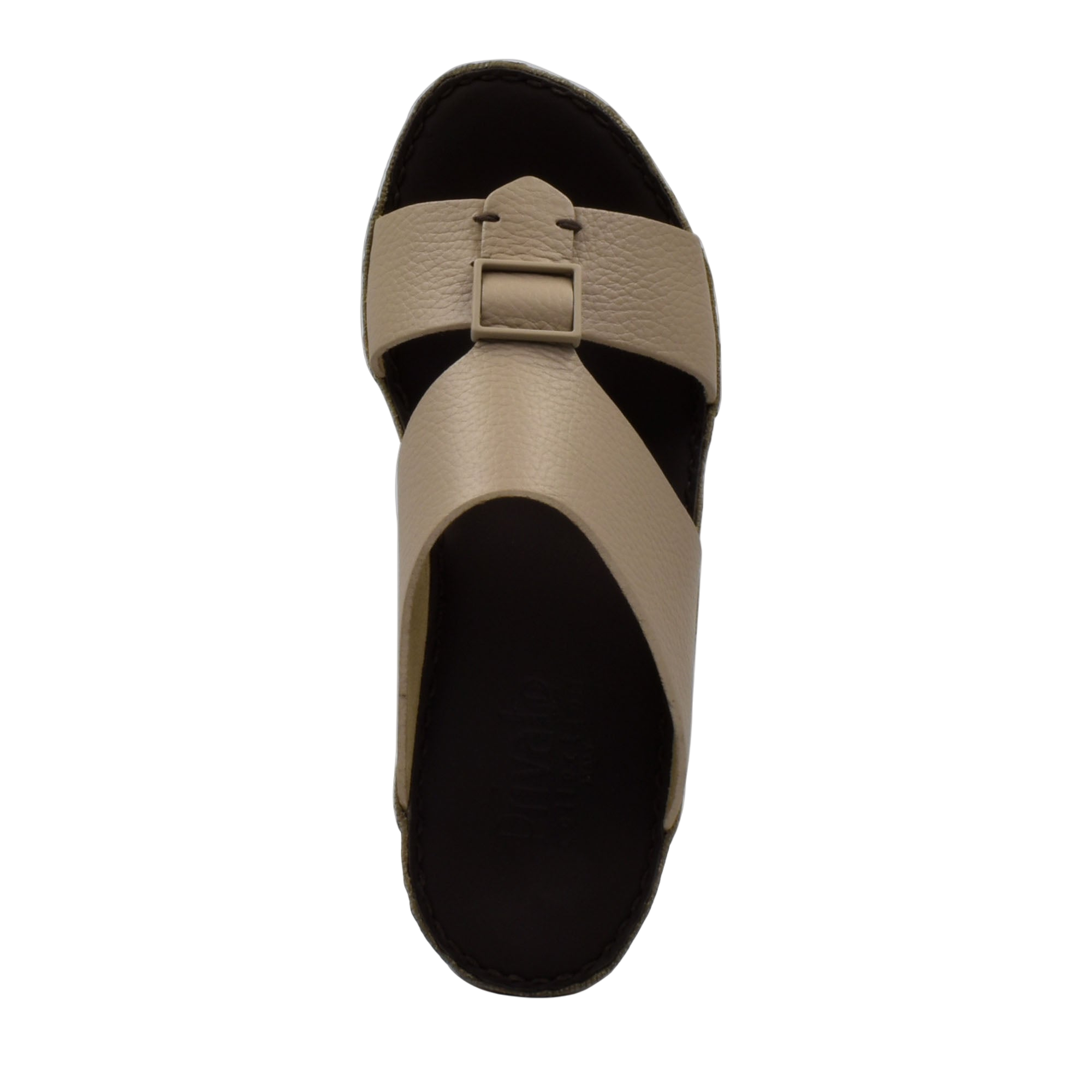 Top view of beige deercalf leather sandals with adjustable buckle strap from Private collection