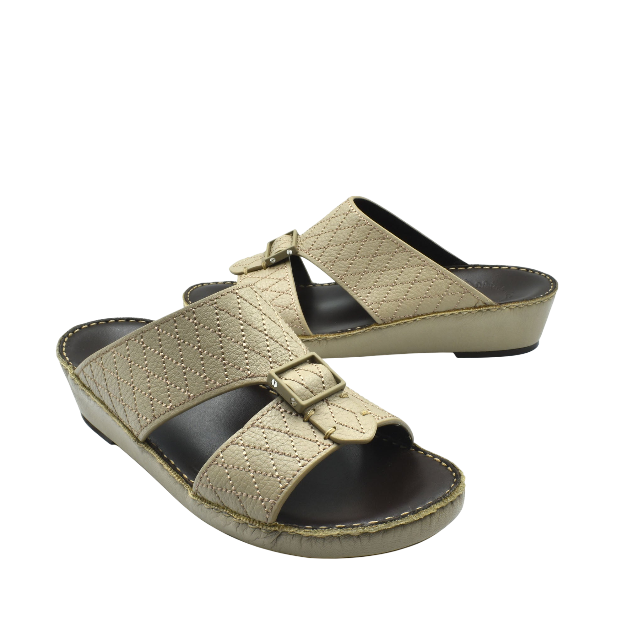 Beige deercalf leather sandals with quilted straps and adjustable buckle from Private Collection