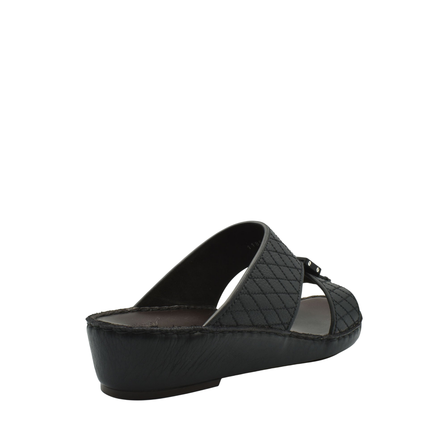 Black deercalf leather sandals with woven upper and cushioned sole for comfortable wear