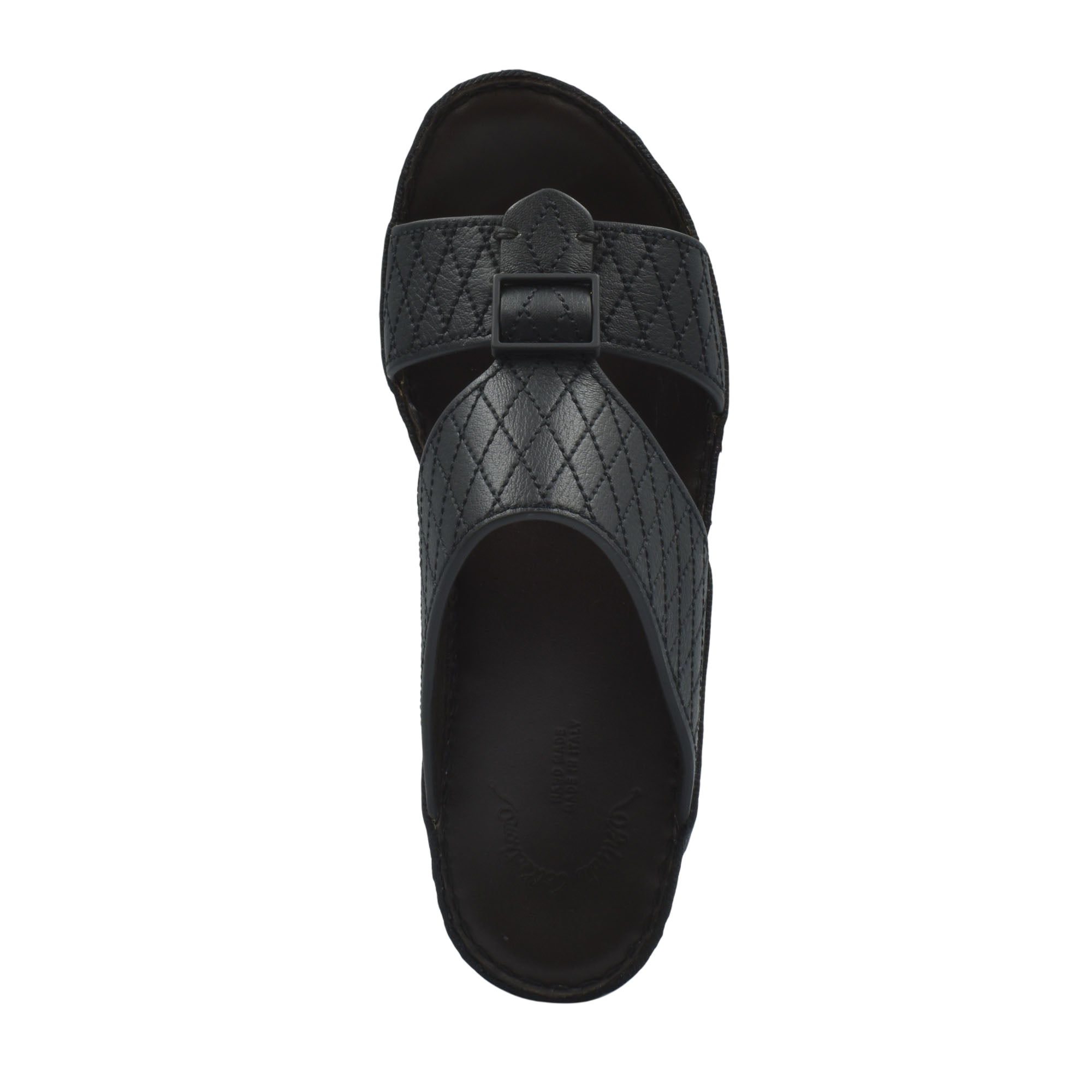 Black deercalf leather sandals with quilted straps and buckle detail from Private collection