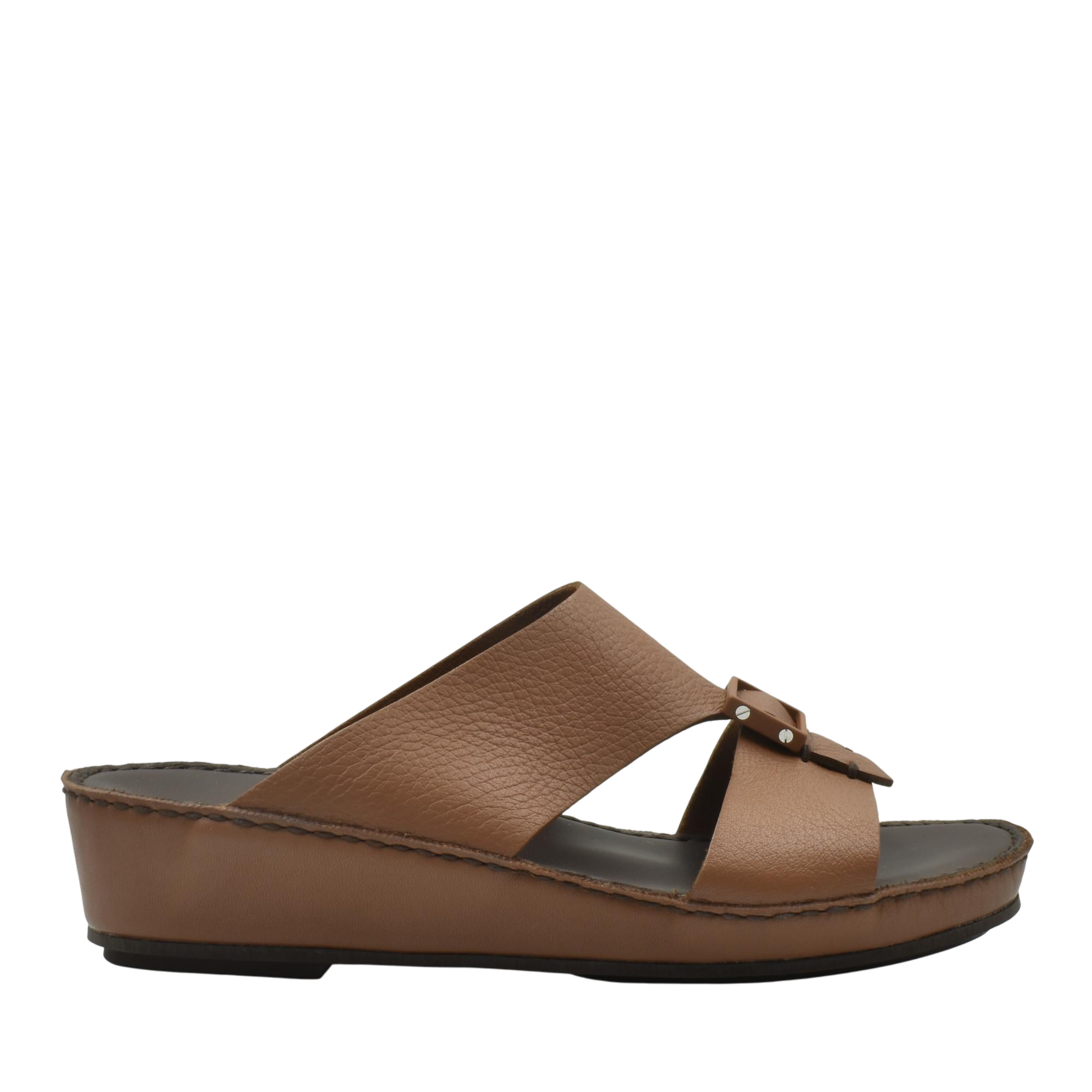 Brown deercalf leather sandals with wedge sole and open toe design for comfortable wear