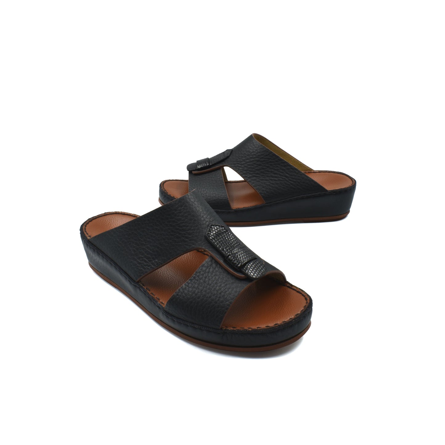 Black deercalf lizard sandals for kids with open toe and cushioned sole from private collection