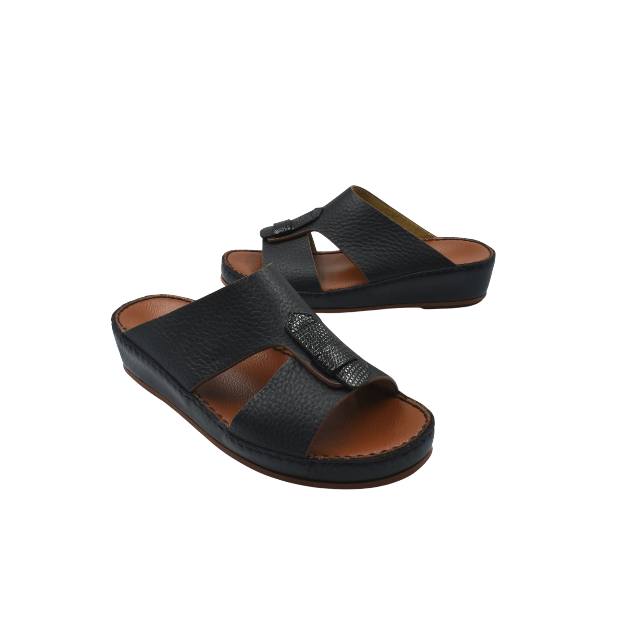 Black deercalf lizard sandals for kids with open toe and cushioned sole from private collection