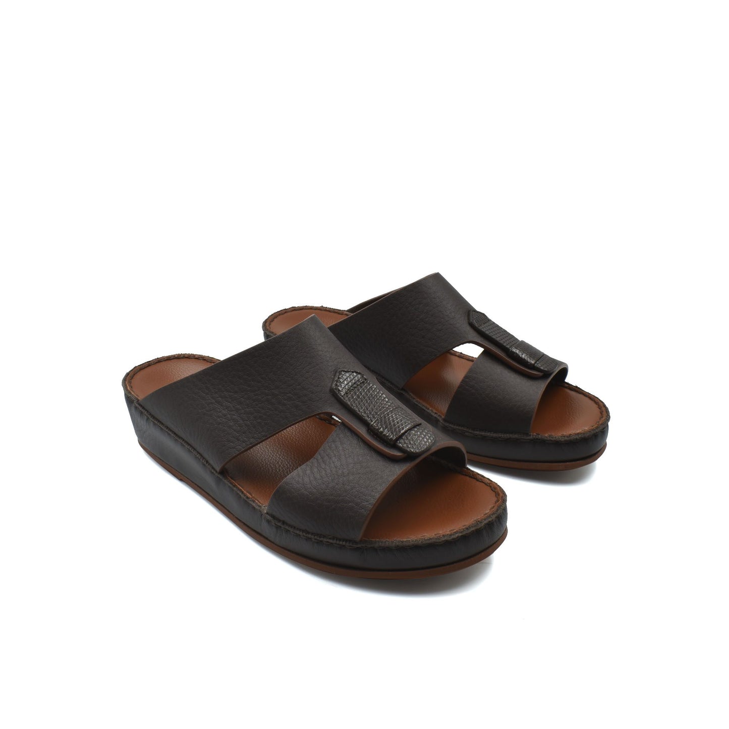 Black deercalf lizard sandals for kids with adjustable strap and cushioned sole