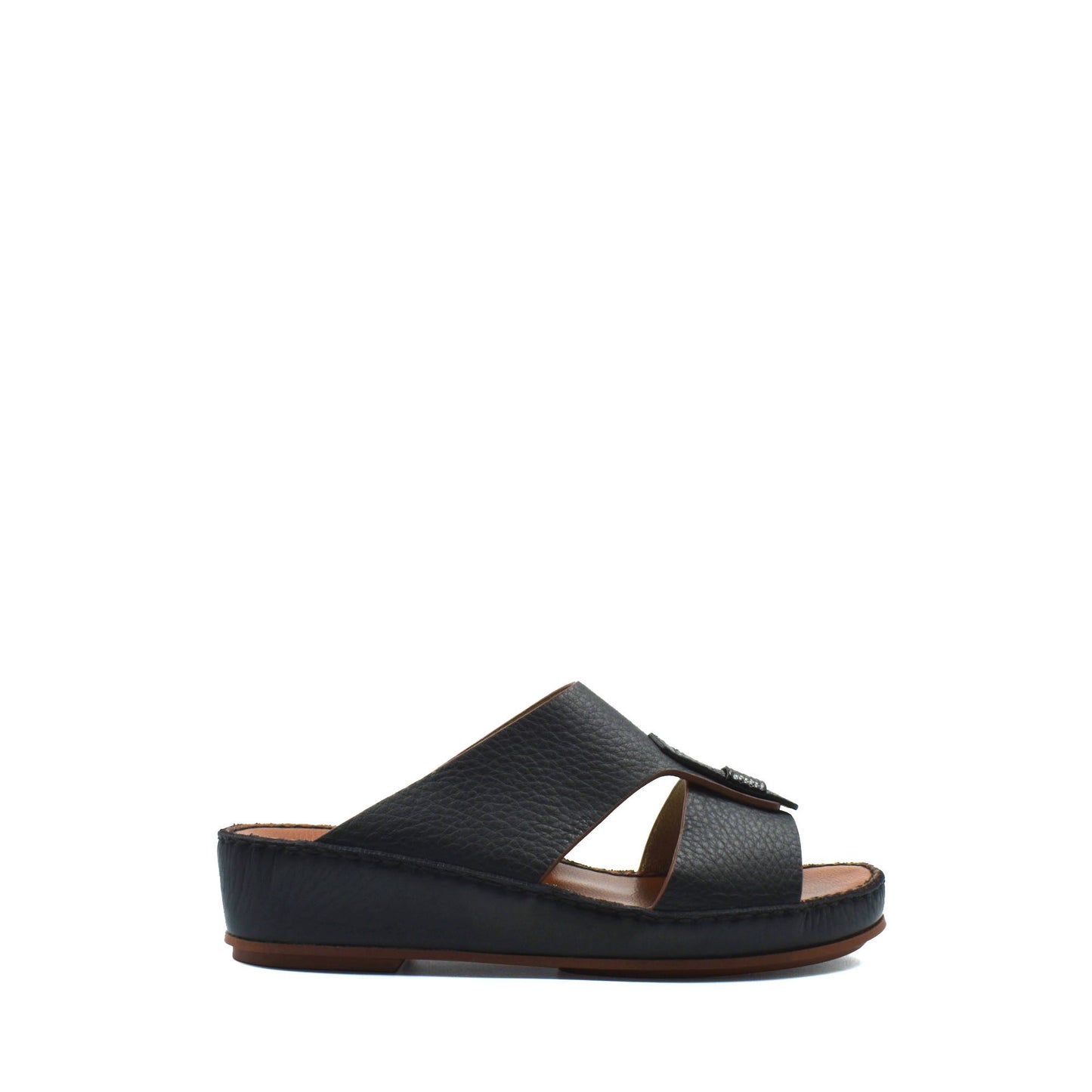 Black deercalf lizard sandals for kids with open toe and adjustable straps from Private collection