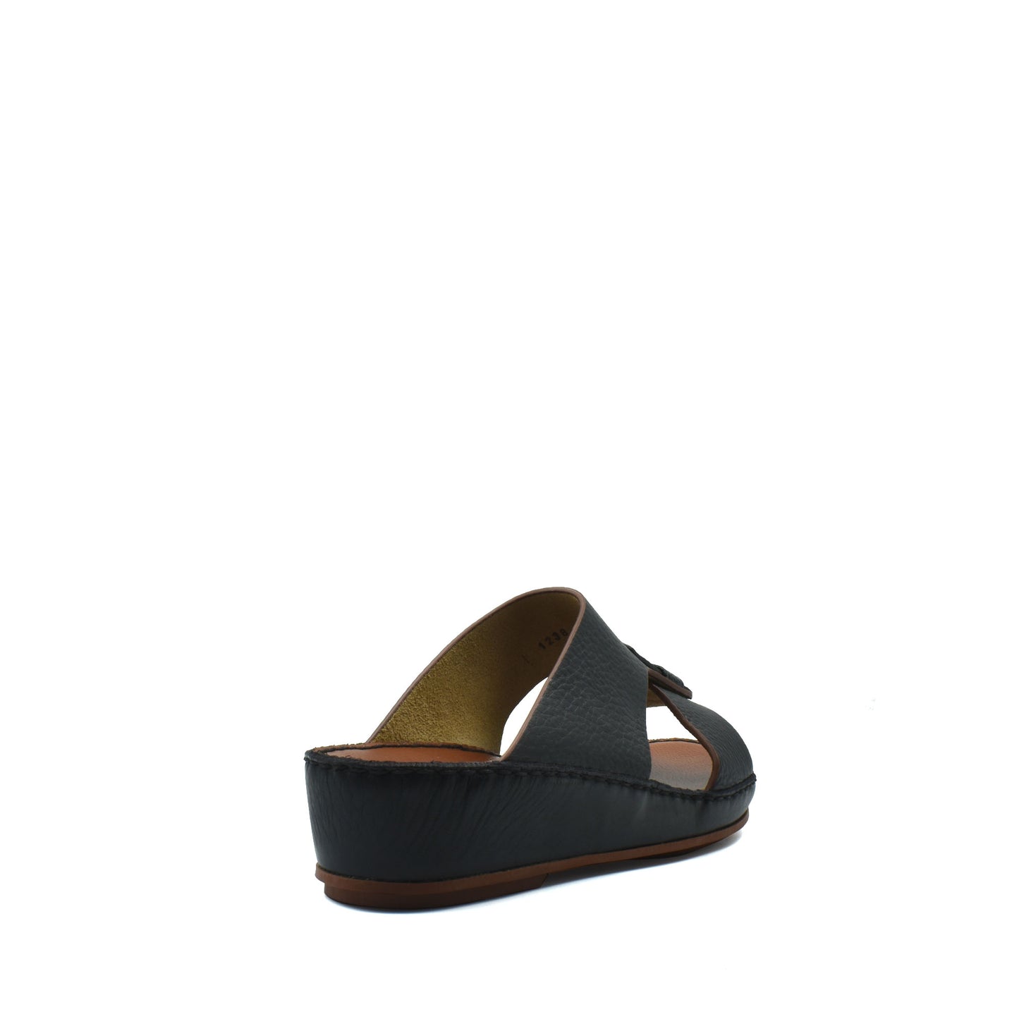 Back view of black deercalf lizard sandals for kids with cushioned sole and open-toe design