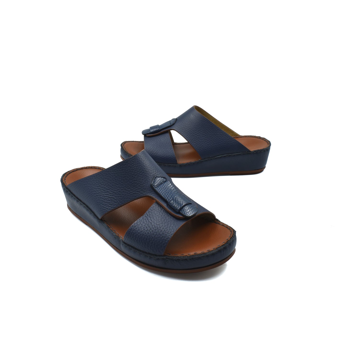 Blue deercalf lizard sandals for kids with adjustable straps and cushioned soles