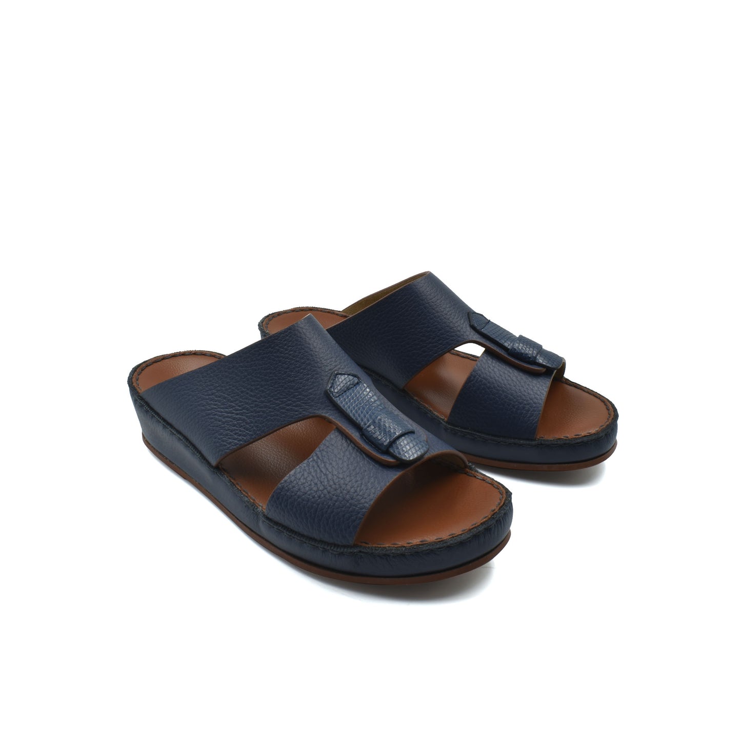 Blue deercalf lizard sandals for kids with open toe and adjustable strap design