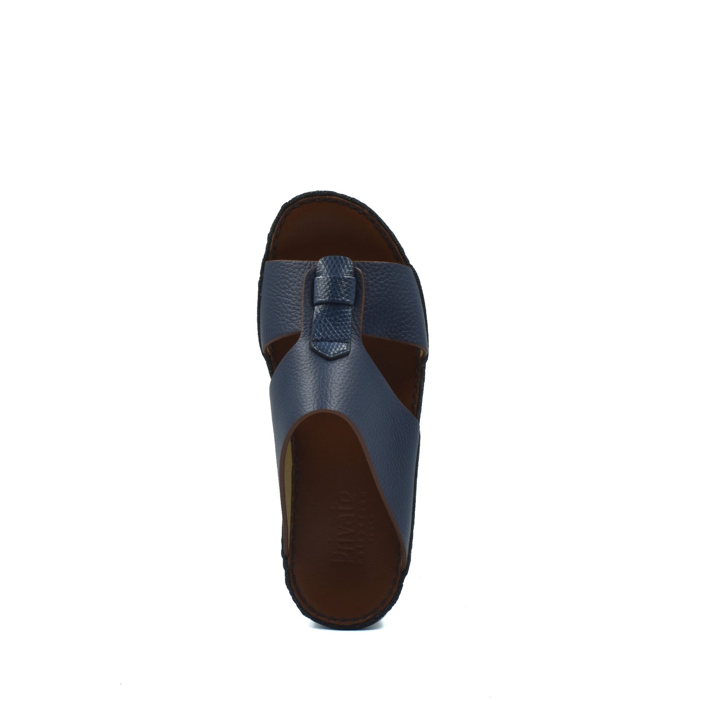 Blue deercalf lizard sandals for kids with open toe and adjustable strap from Private Collection