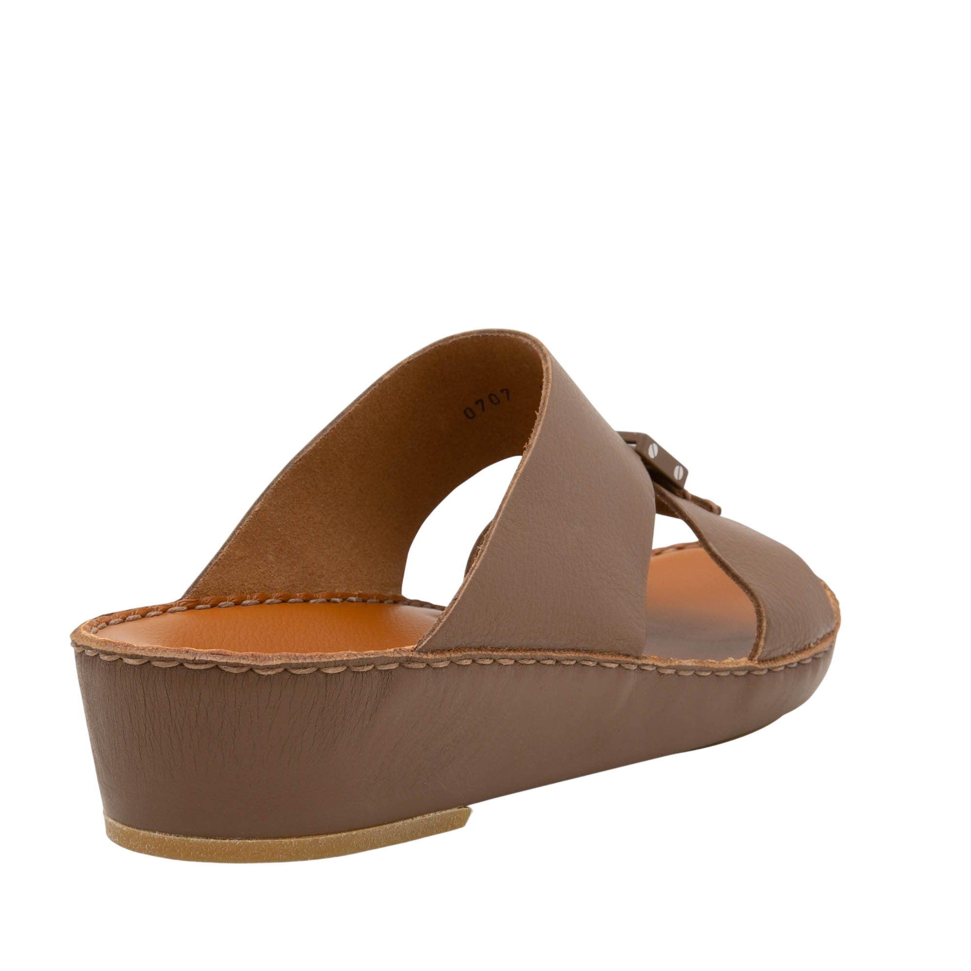 Brown comfortable designer slides with a slight wedge heel and leather upper by Private Collection