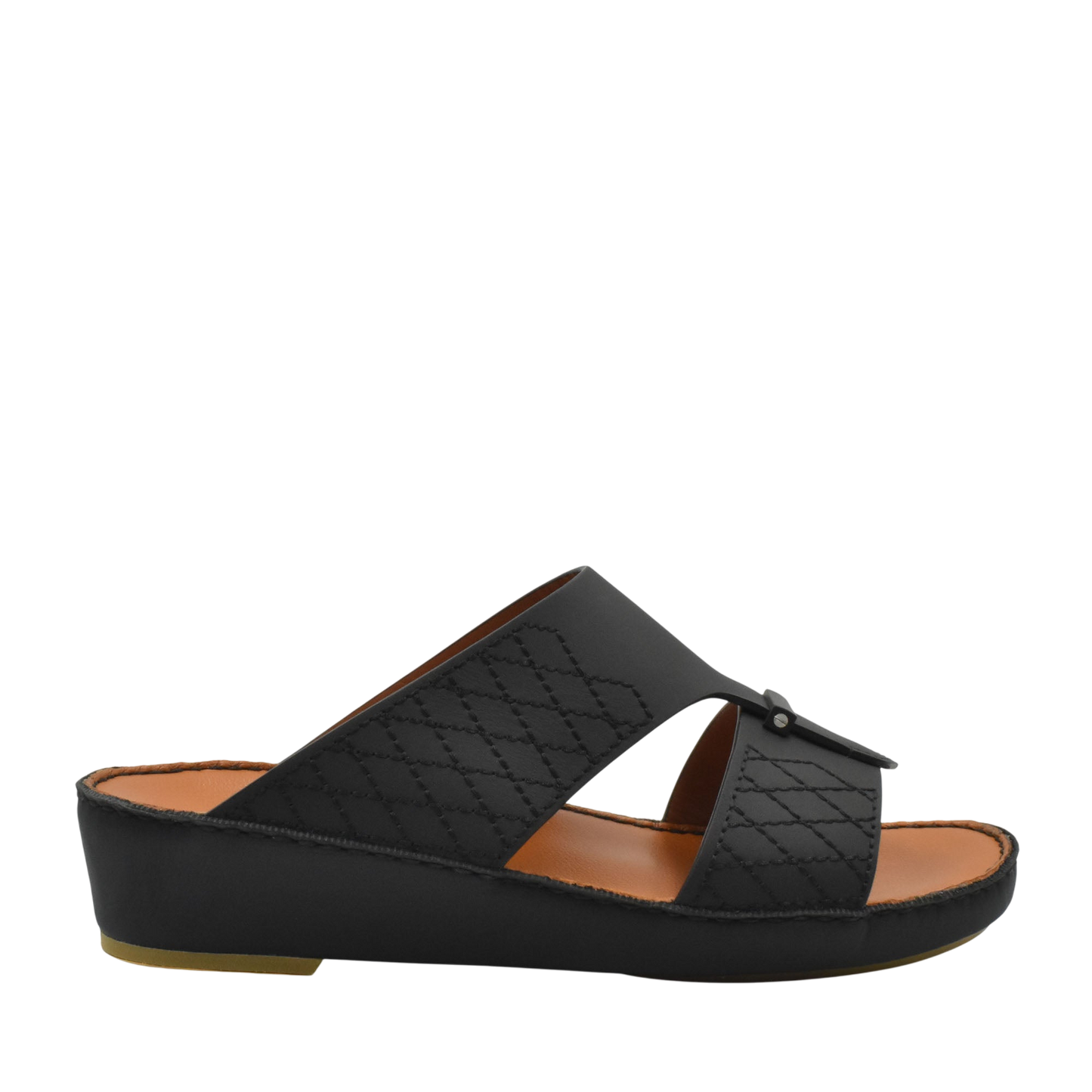 Black designer leather sandals with quilted straps and cushioned sole from Private Collection