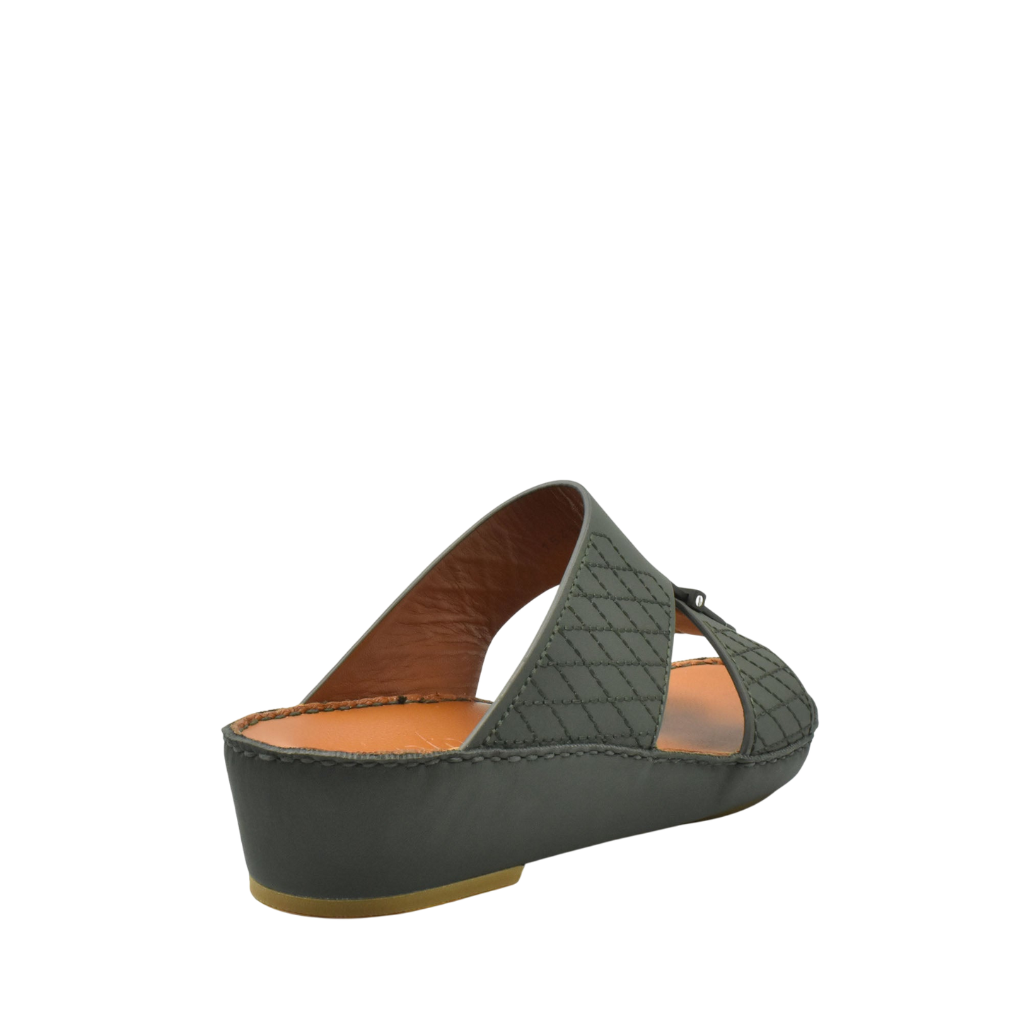 Black designer leather sandals with quilted straps and cushioned tan insole from Private Collection