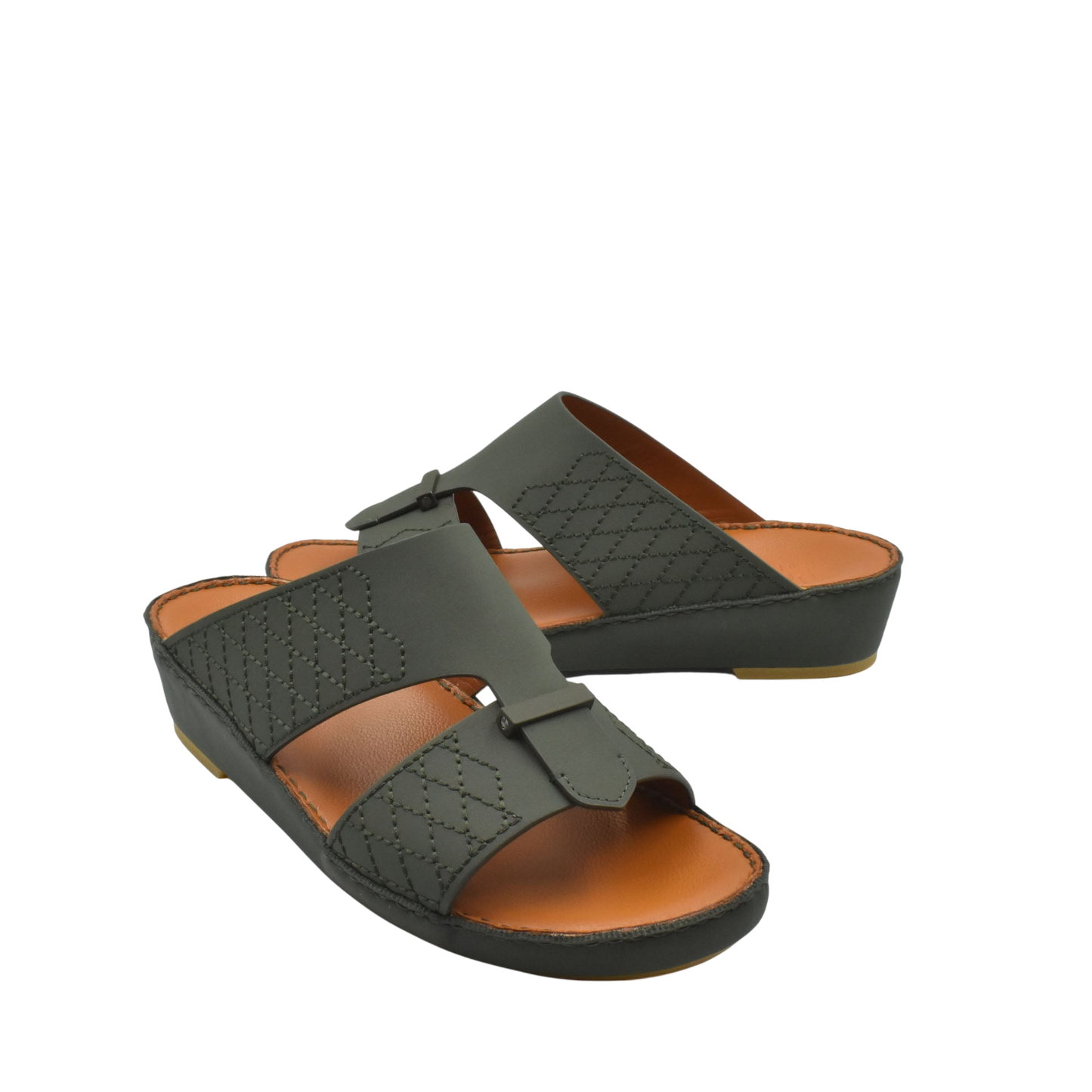 Black designer leather sandals with cushioned brown footbed and stitched detailing