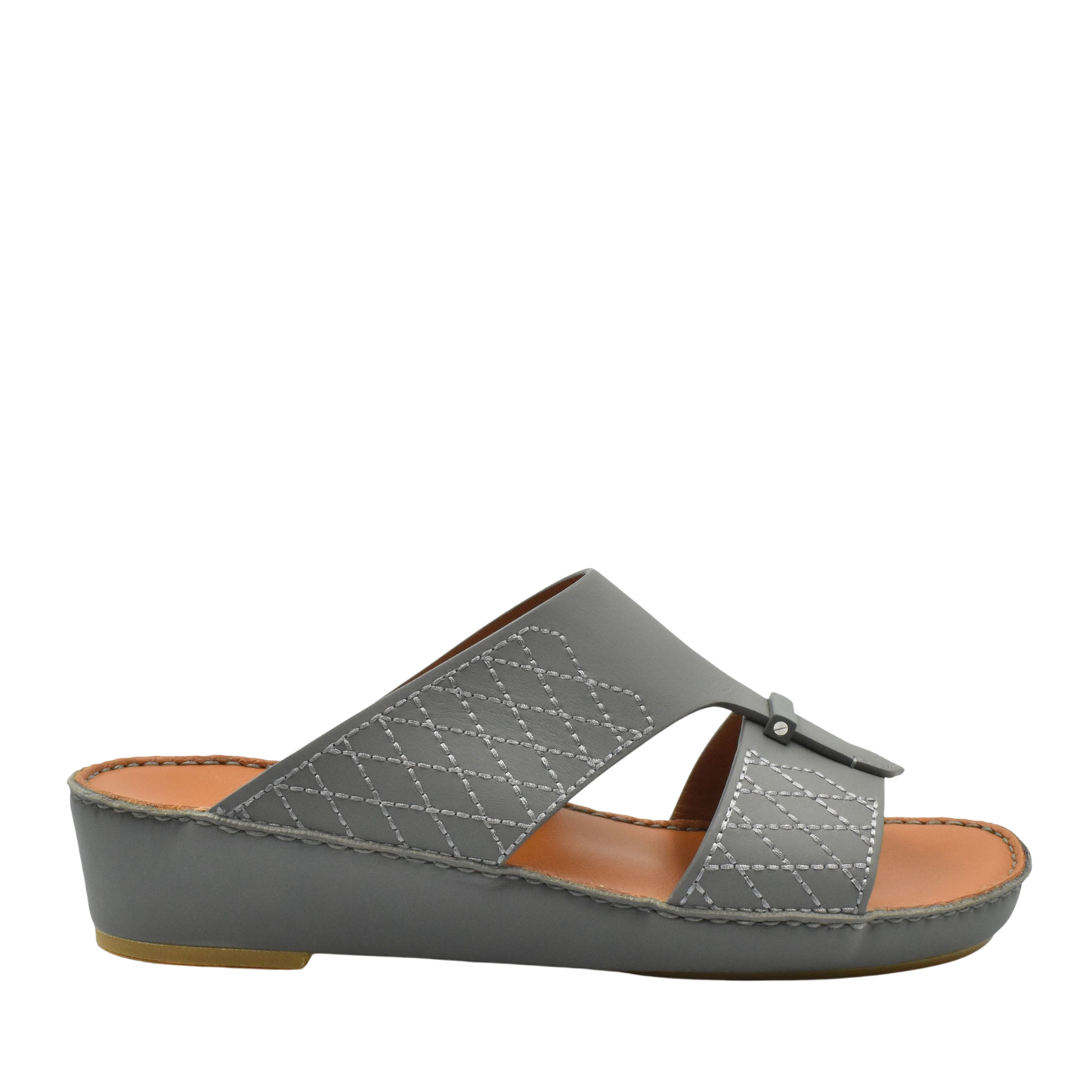 Gray designer leather sandals with quilted stitching and open toe from private collection