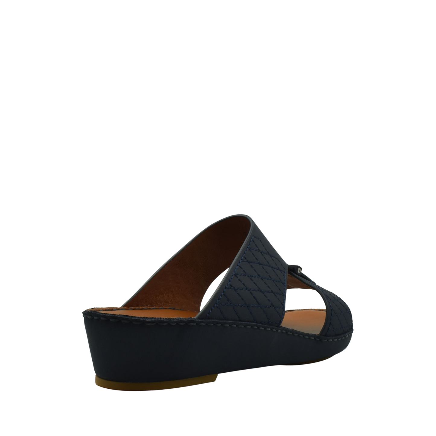 Black designer leather sandals with quilted upper and low wedge heel from private collection