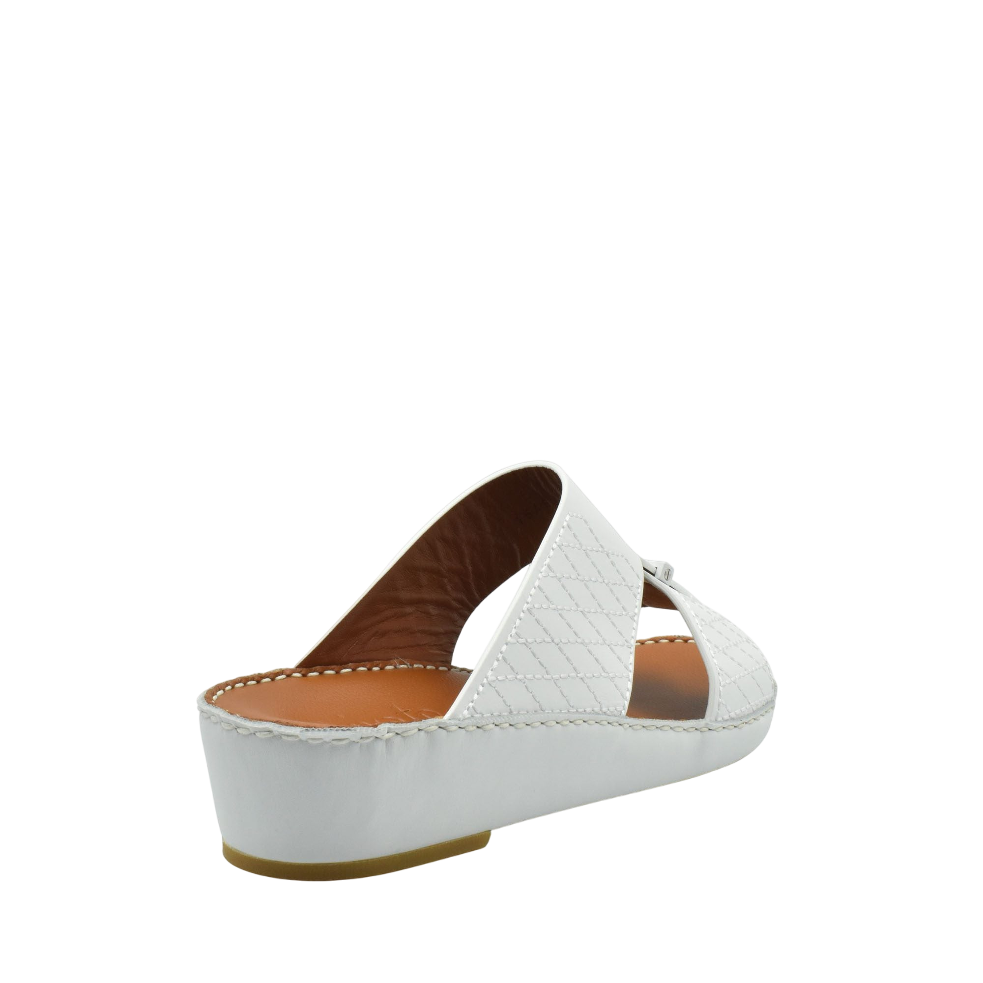 White designer leather sandals with quilted straps and cushioned sole from private collection