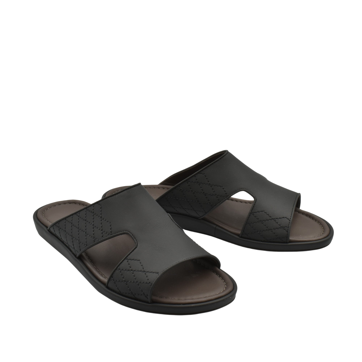 Black luxury arca sandals with quilted leather upper and cushioned footbed for comfort