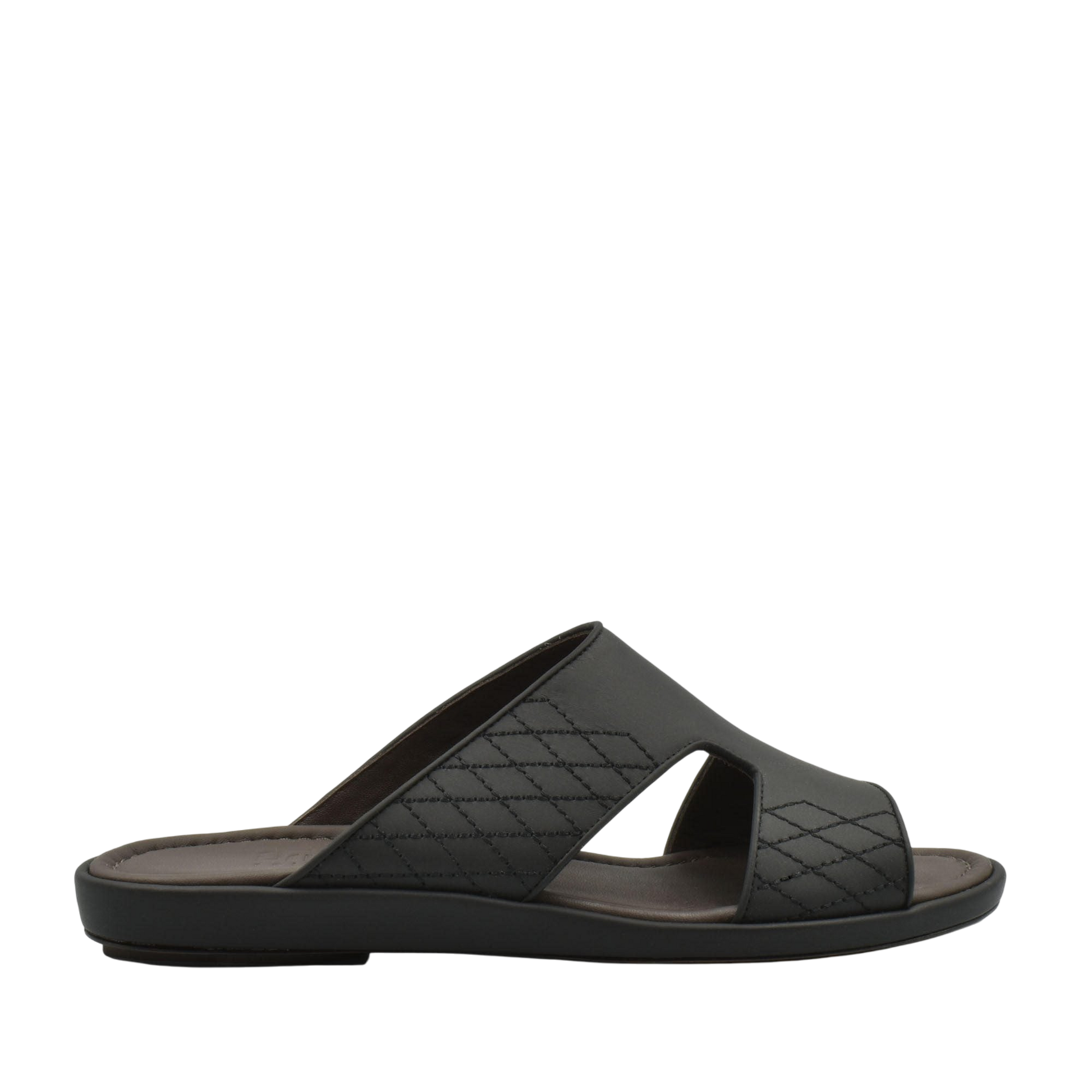 Black luxury arca sandals with quilted design and open toe slip-on style