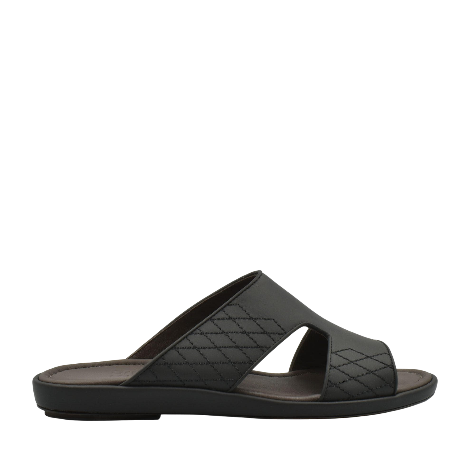 Black luxury arca sandals with quilted design and open toe slip-on style