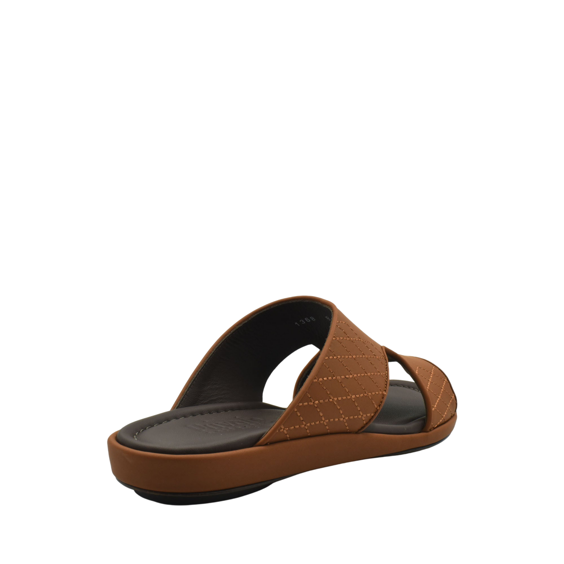 Brown luxury arca sandals with quilted straps and cushioned footbed in a slip-on design