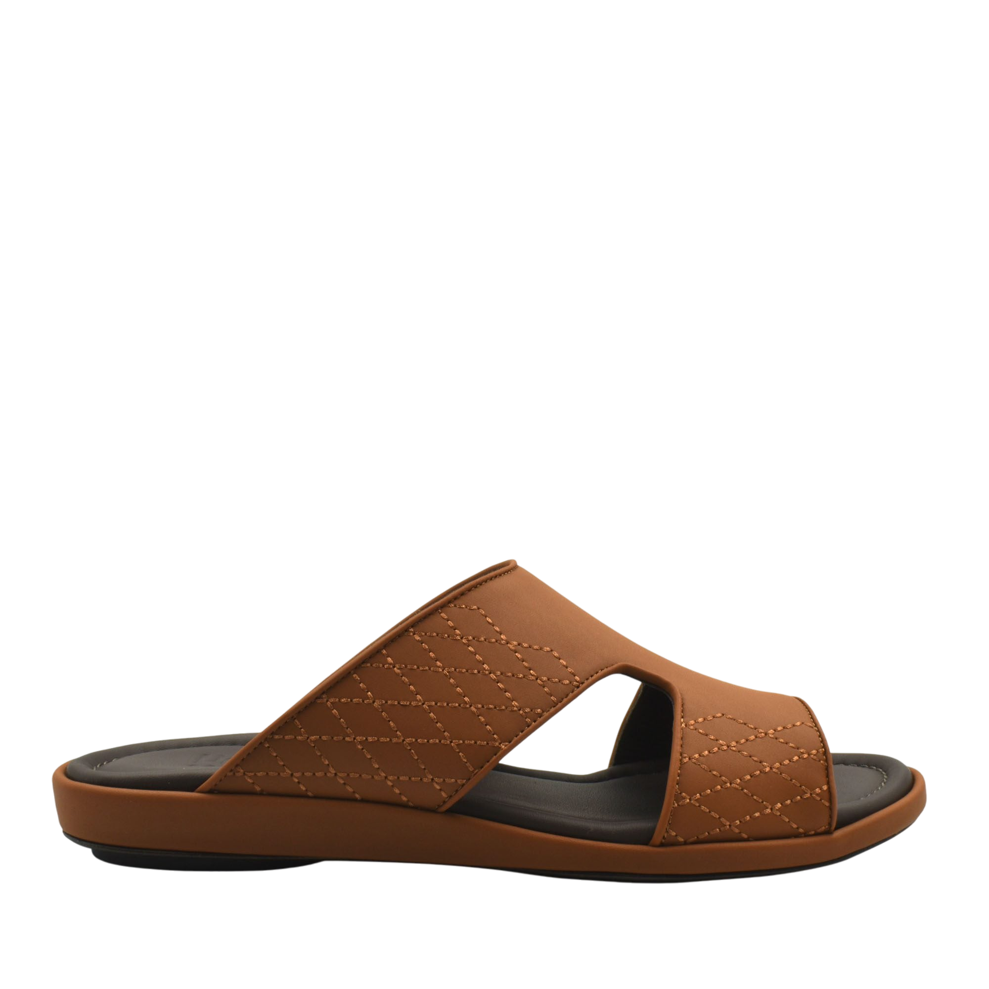 Brown luxury arca sandals with quilted upper and open toe design for comfortable wear