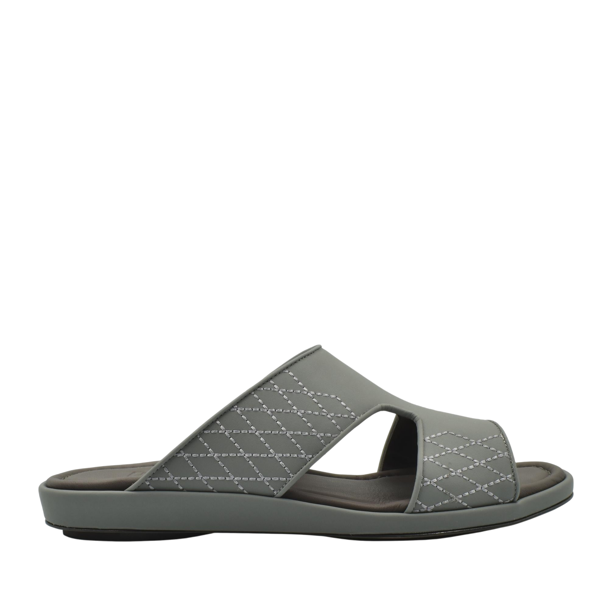 Gray luxury arca sandals with quilted leather upper and cushioned sole for comfort