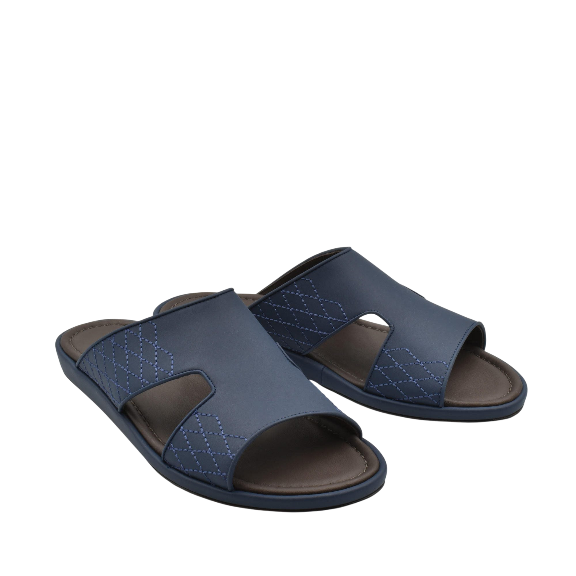 Blue leather luxury arca sandals with stitched detailing and open toe design for comfortable wear