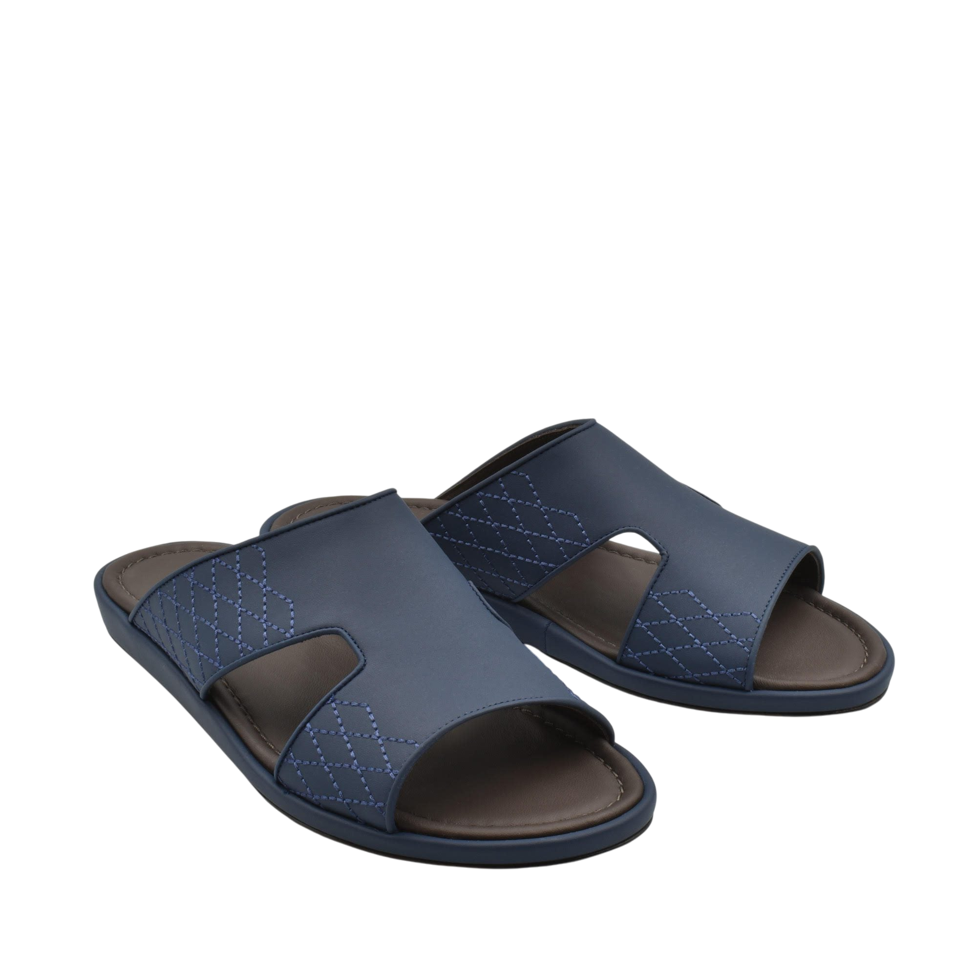 Blue leather luxury arca sandals with stitched detailing and open toe design for comfortable wear