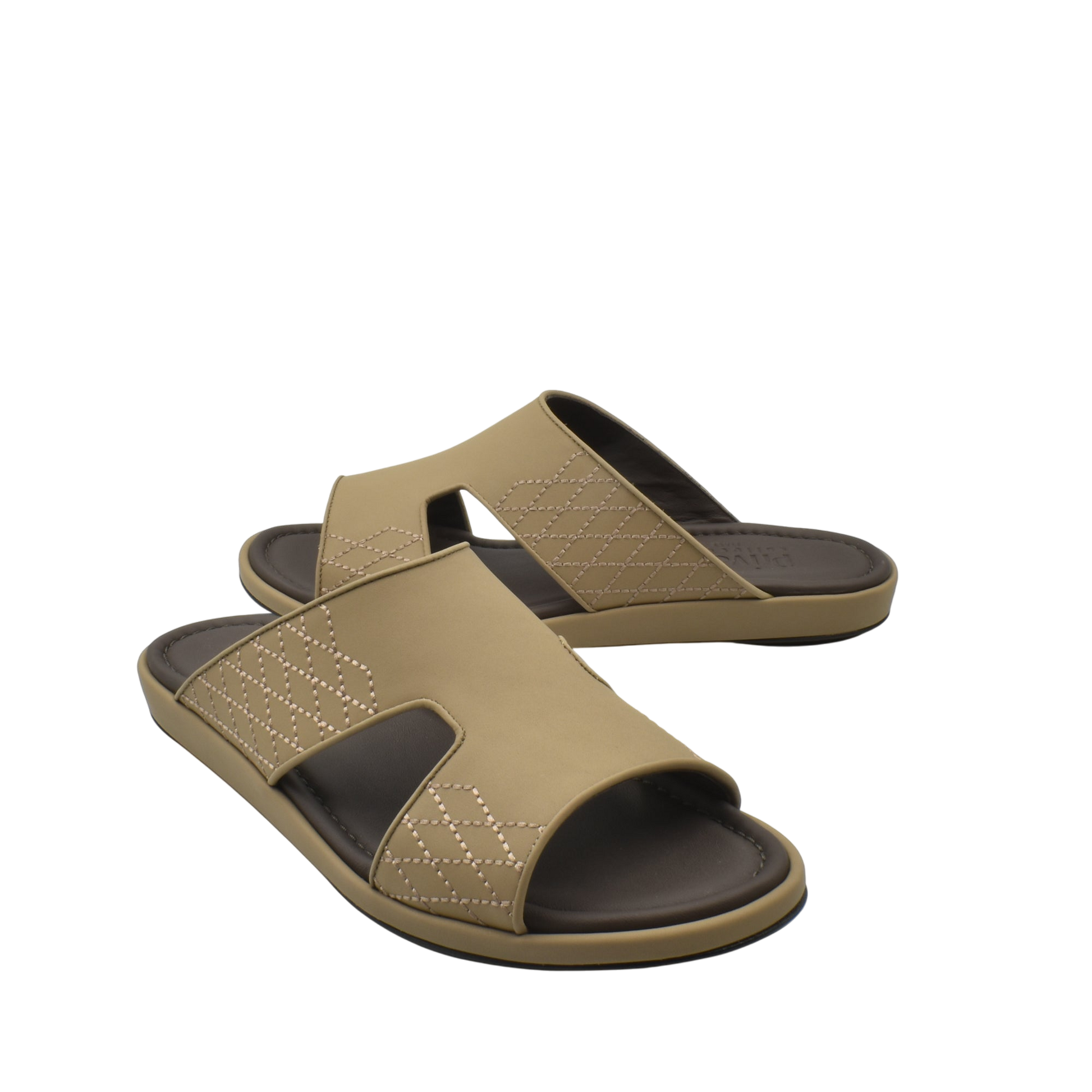 Taupe luxury arca sandals with stitched detailing and open toe design from Private Collection
