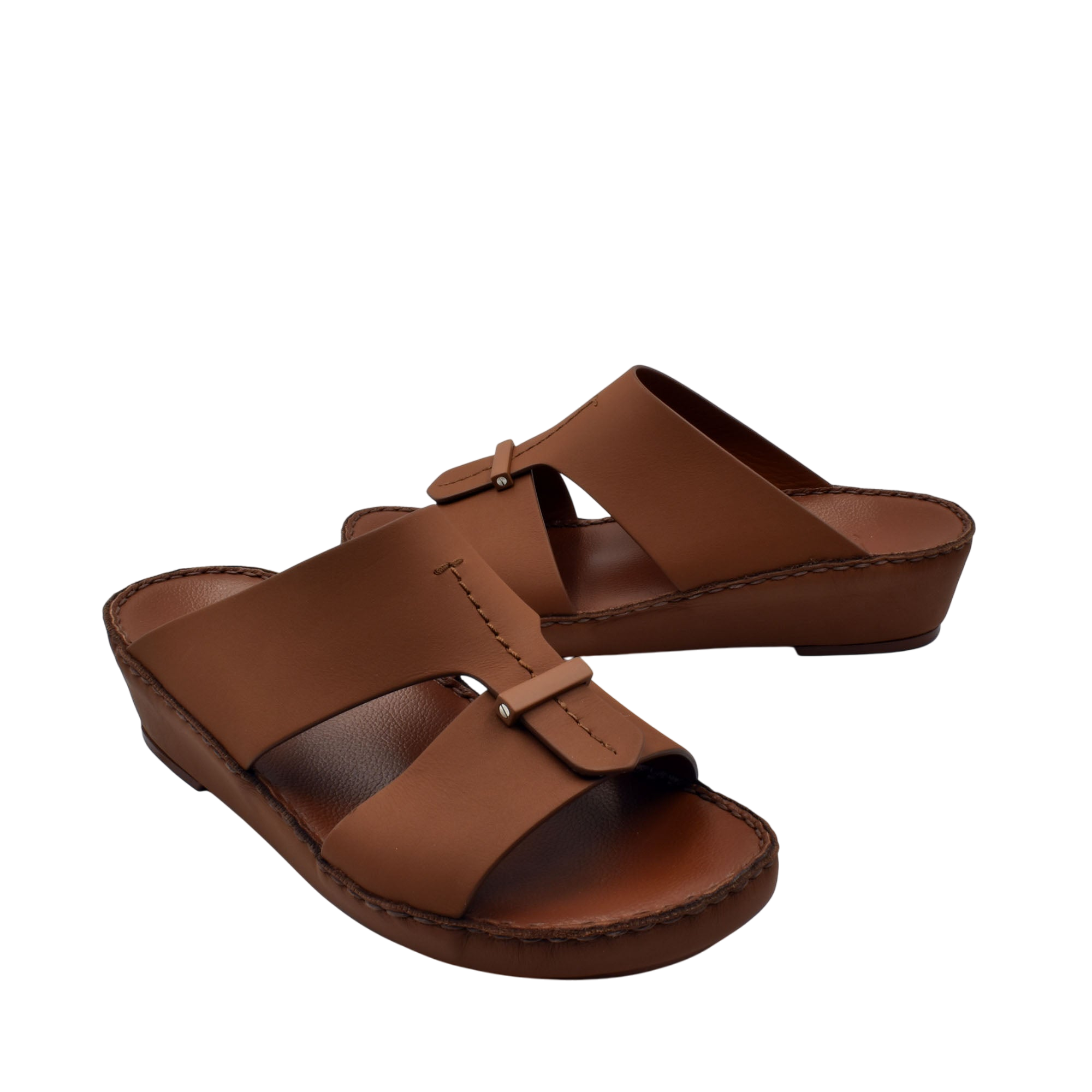 Brown leather luxury comfort sandals with adjustable straps and cushioned footbed for all-day wear