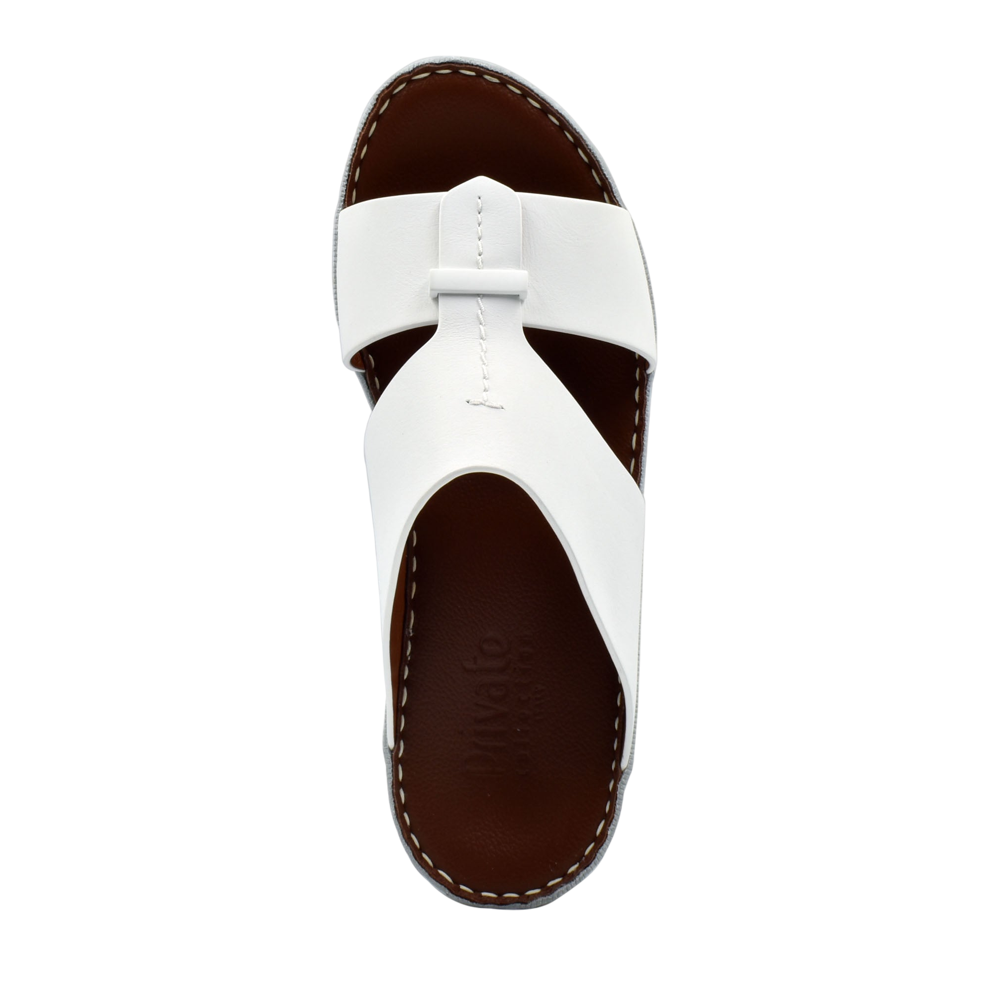 Private Collection white luxury comfort sandals with brown sole and stitched detailing