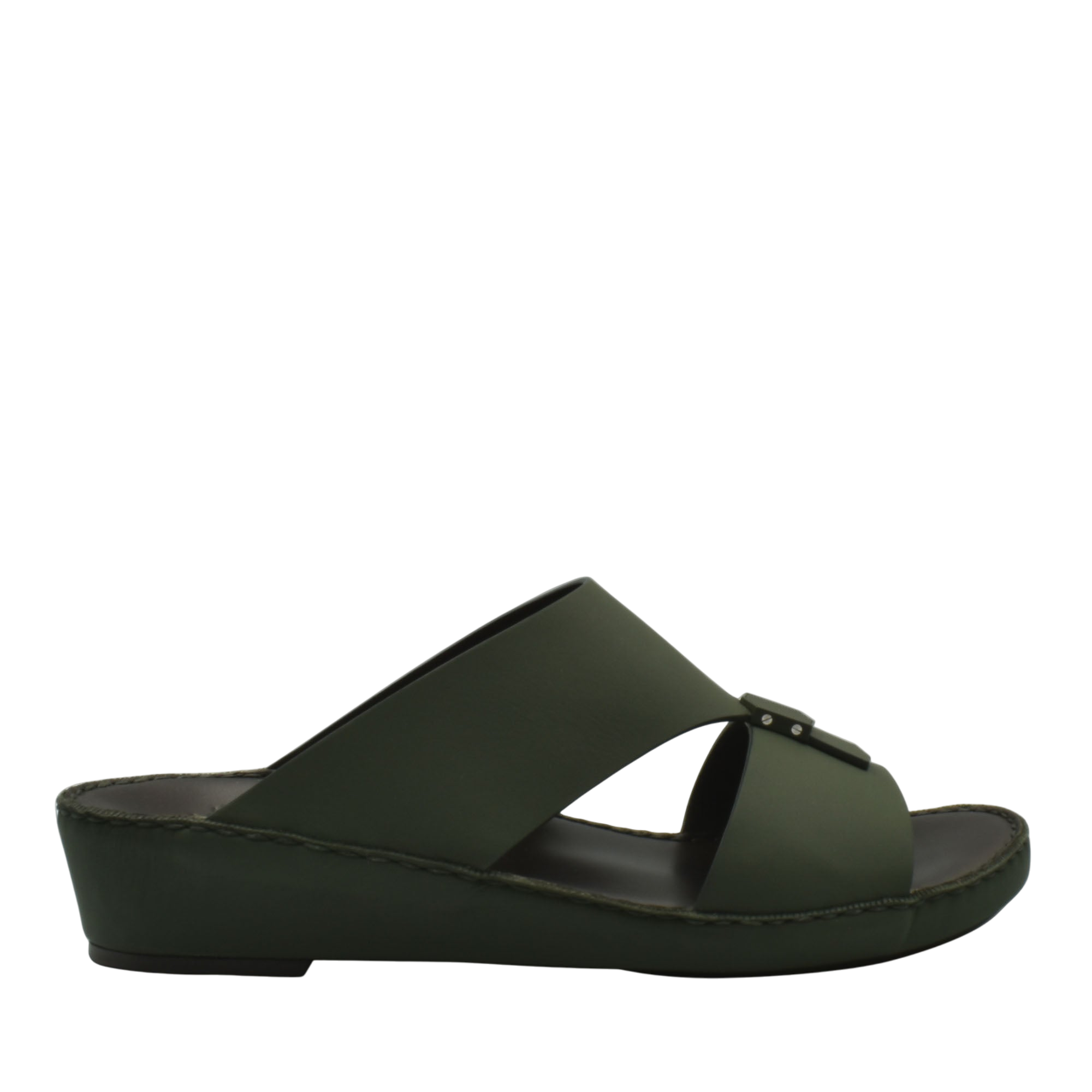 Olive green Esagono Gomato shoes slide sandal with crisscross straps and wedge sole