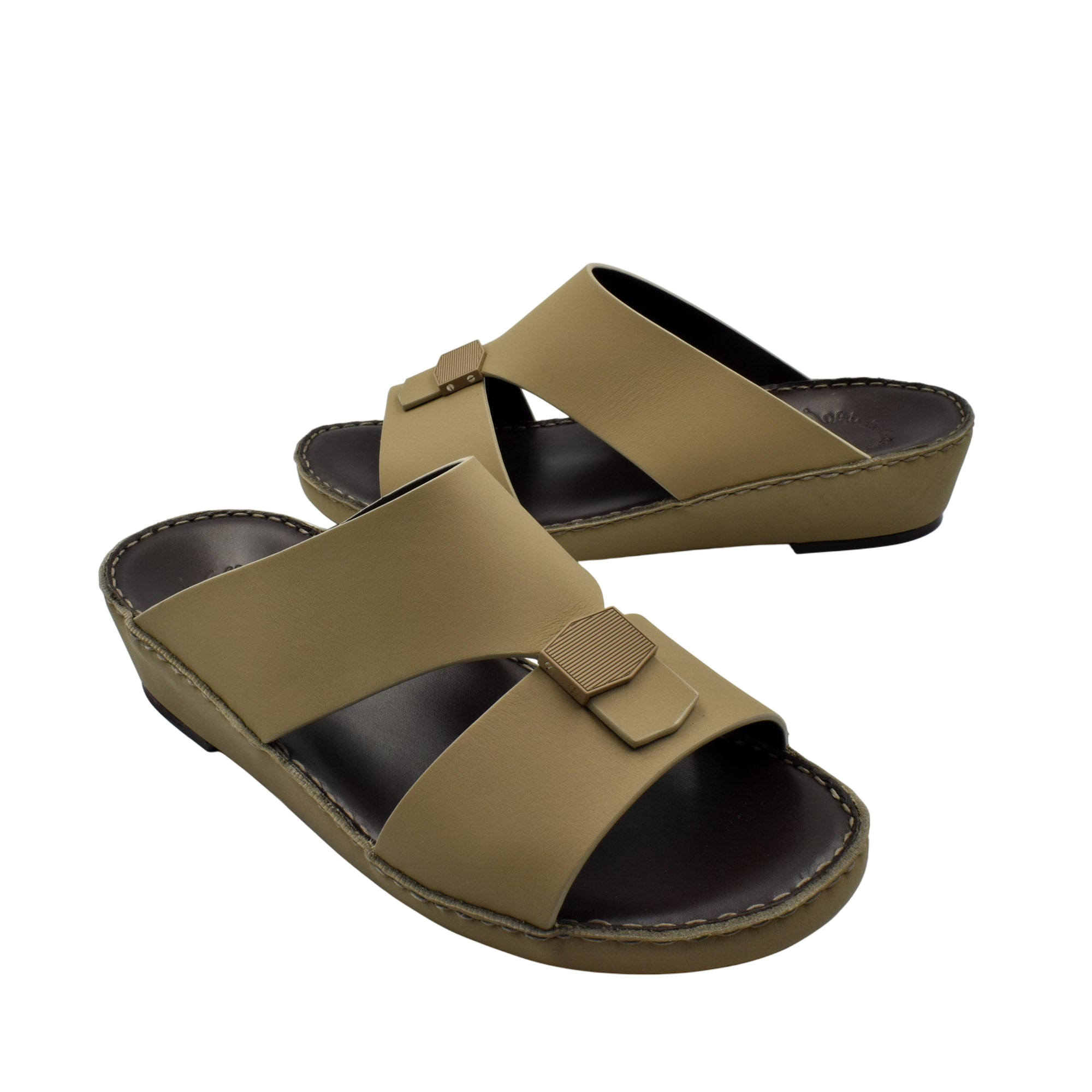 Private Collection Esagono Gomato shoes beige slip-on sandals with cushioned sole and decorative buckle
