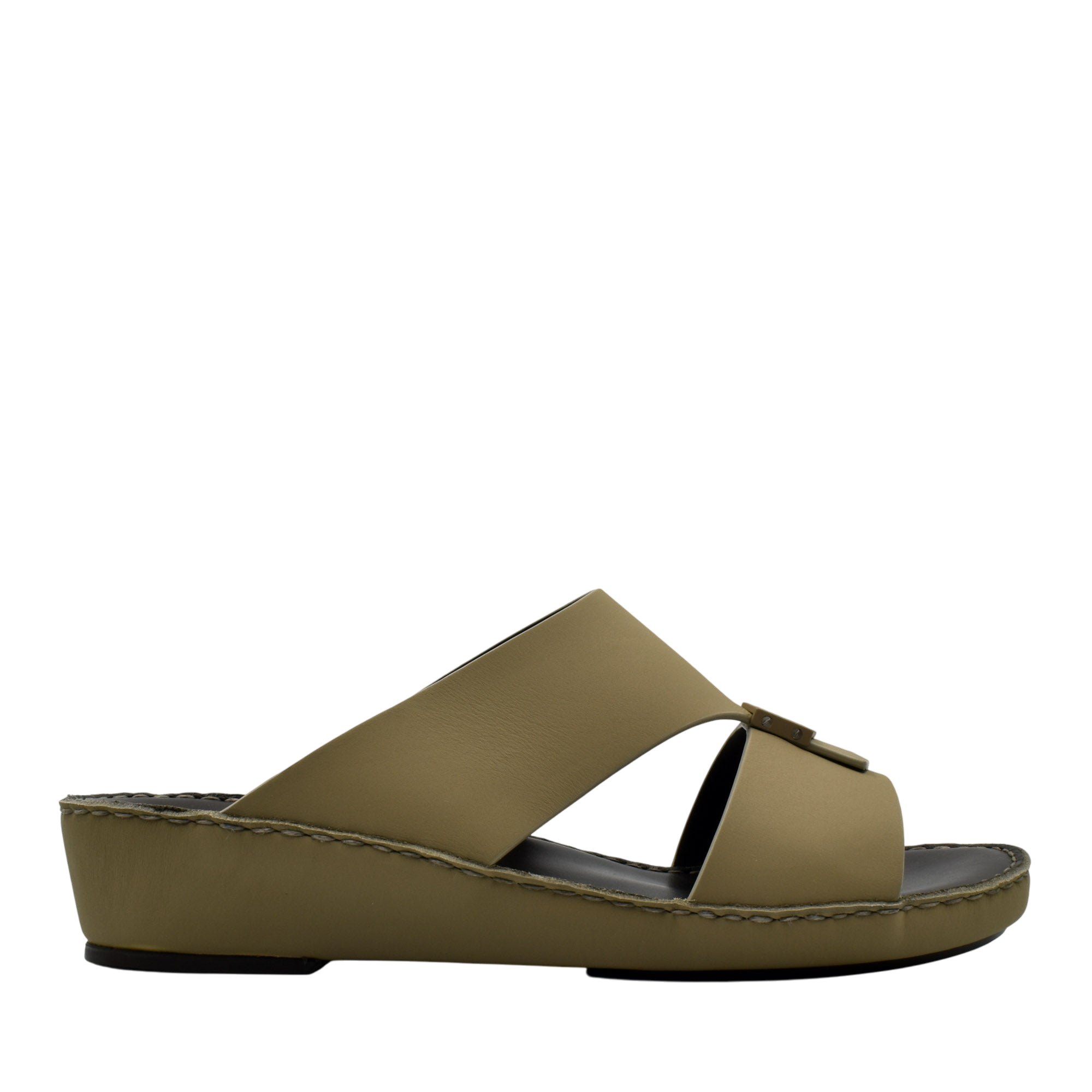 Side view of brown Esagono Gomato shoes slide sandal with cushioned sole from Private Collection
