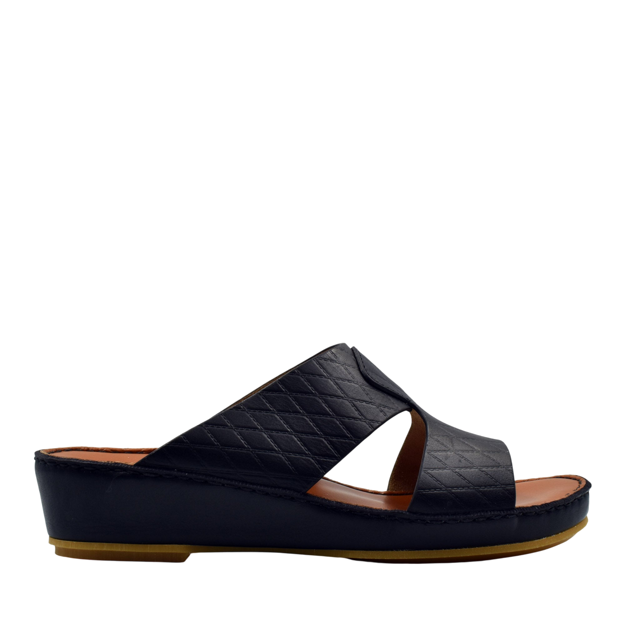 Black handcrafted Italian sandals with quilted leather straps and comfortable wedge sole