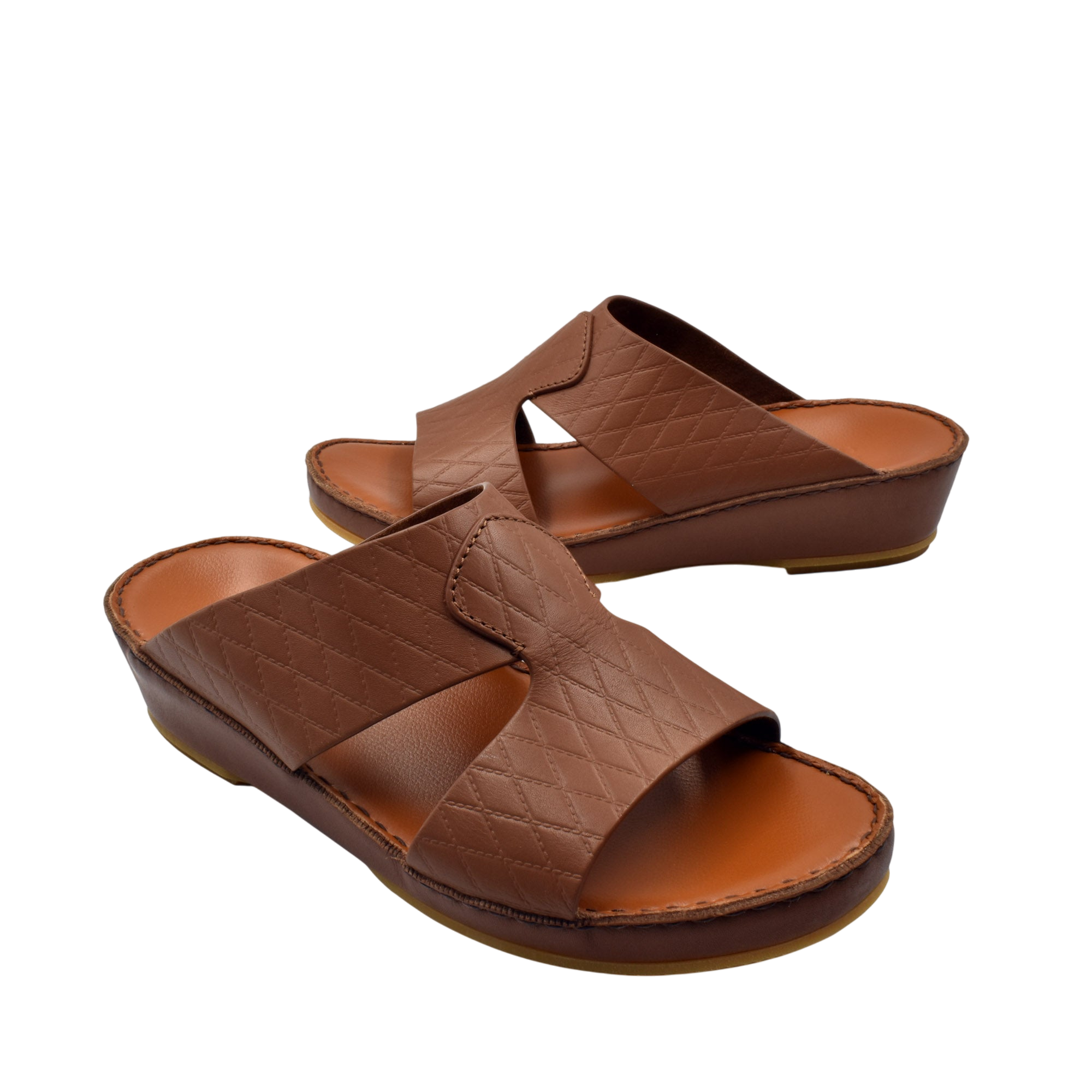 Brown handcrafted Italian sandals with quilted leather straps and cushioned footbed by Private Collection