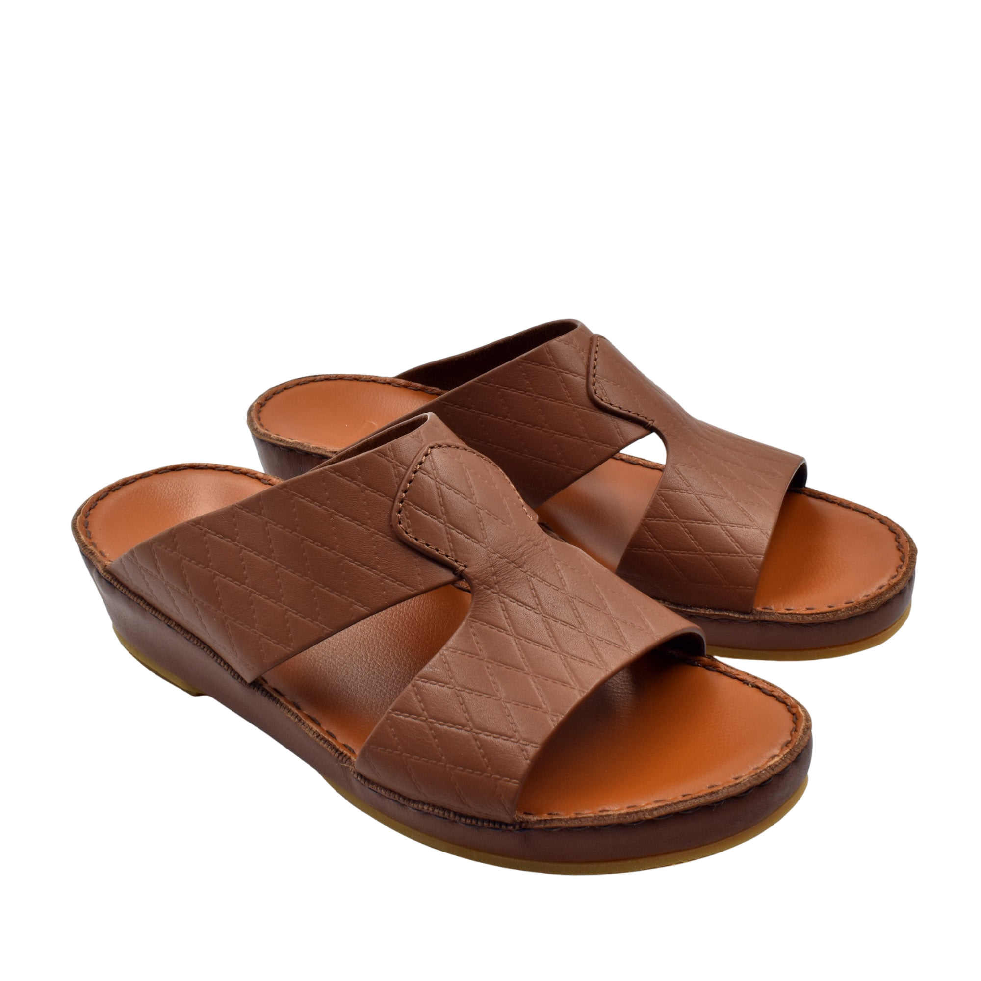 Brown handcrafted Italian sandals with quilted leather straps and cushioned soles by Private Collection