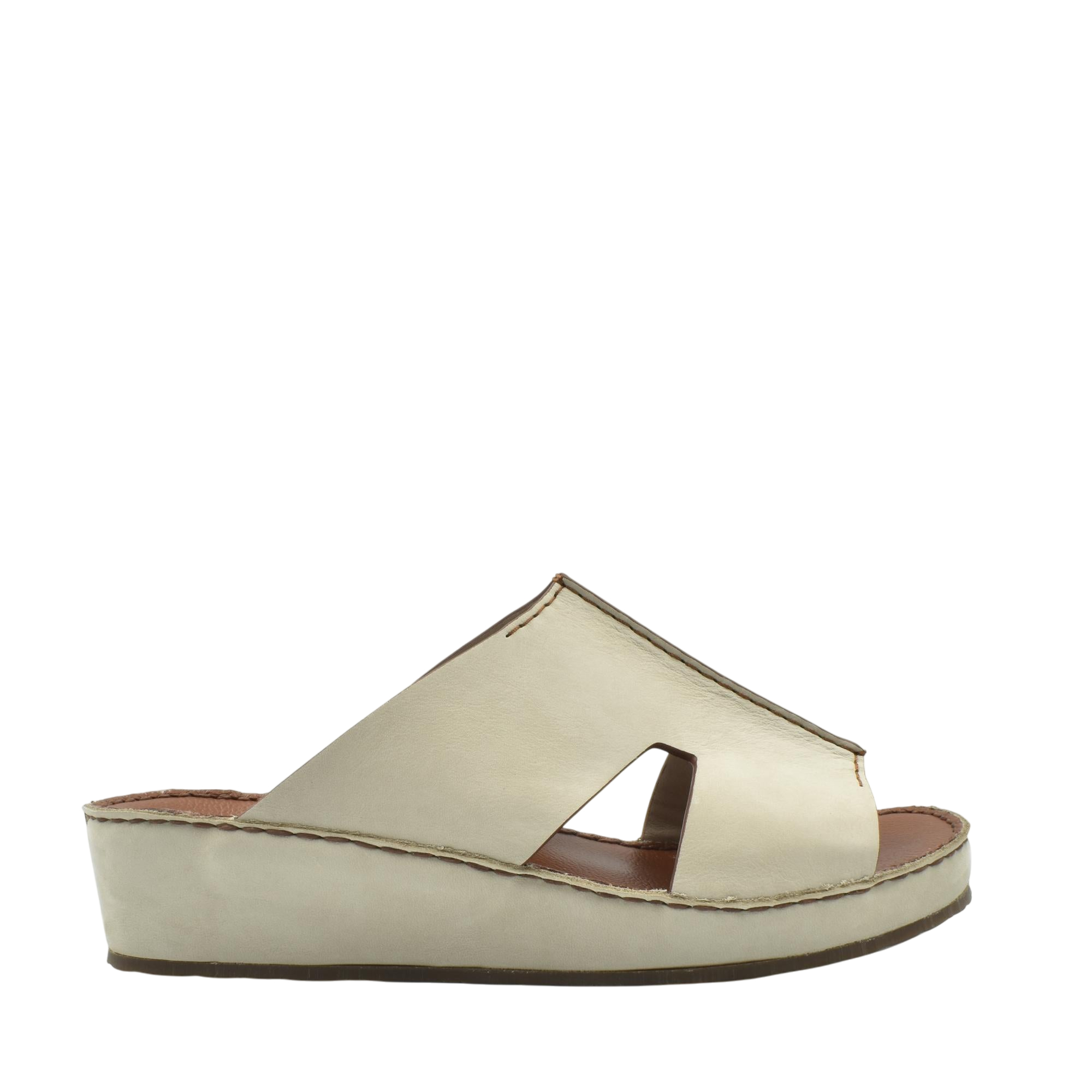Beige handcrafted leather shoes slip-on wedge sandals with open toe and cutout design