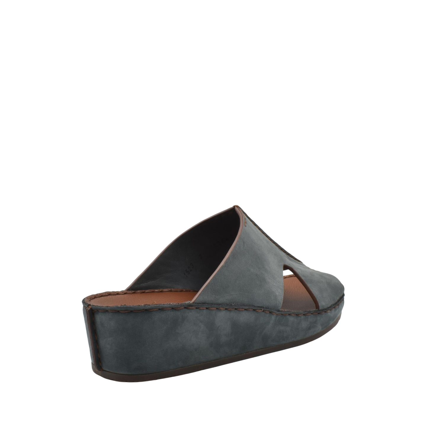 Gray handcrafted leather shoes with open toe and comfortable platform sole from Private Collection