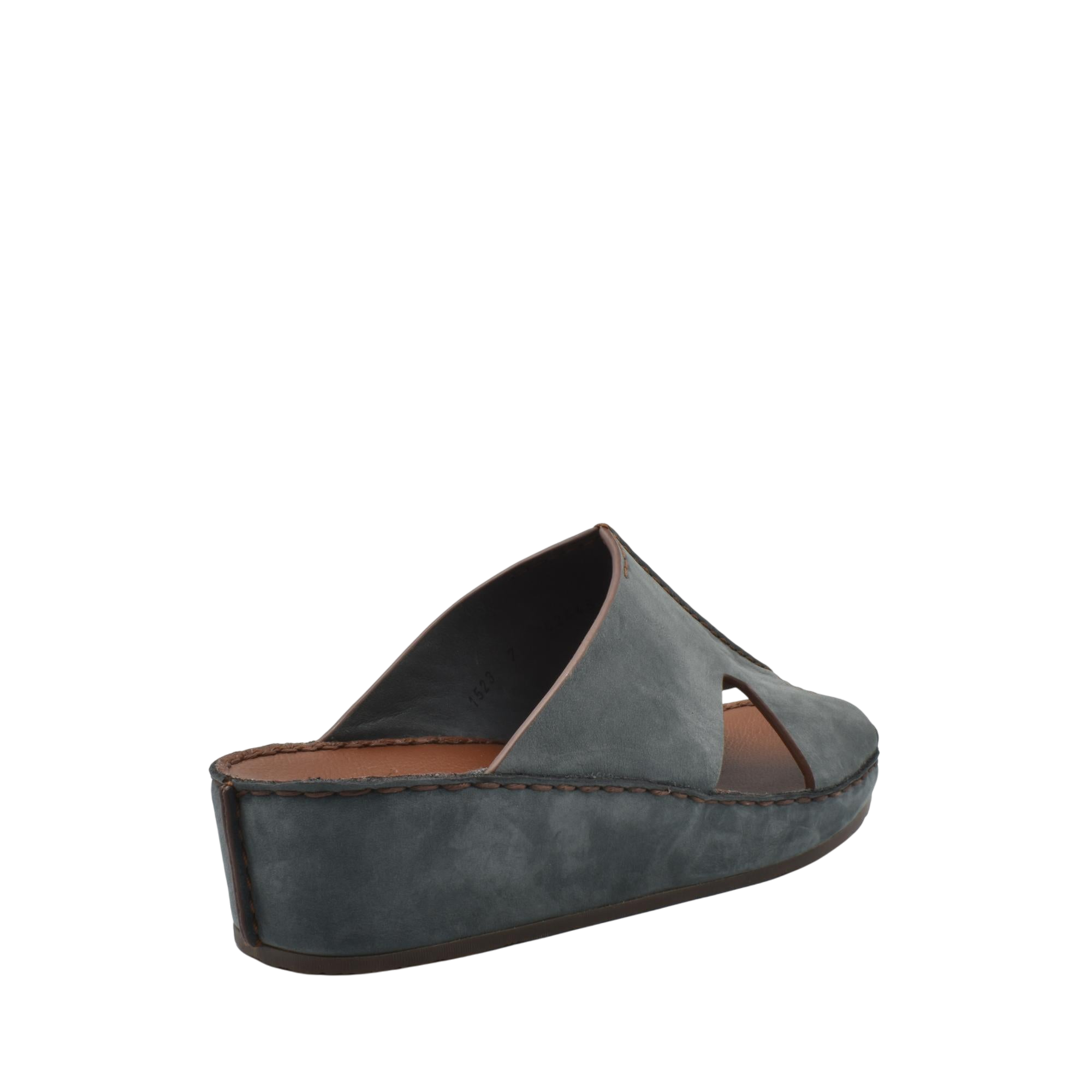 Gray handcrafted leather shoes with open toe and comfortable platform sole from Private Collection